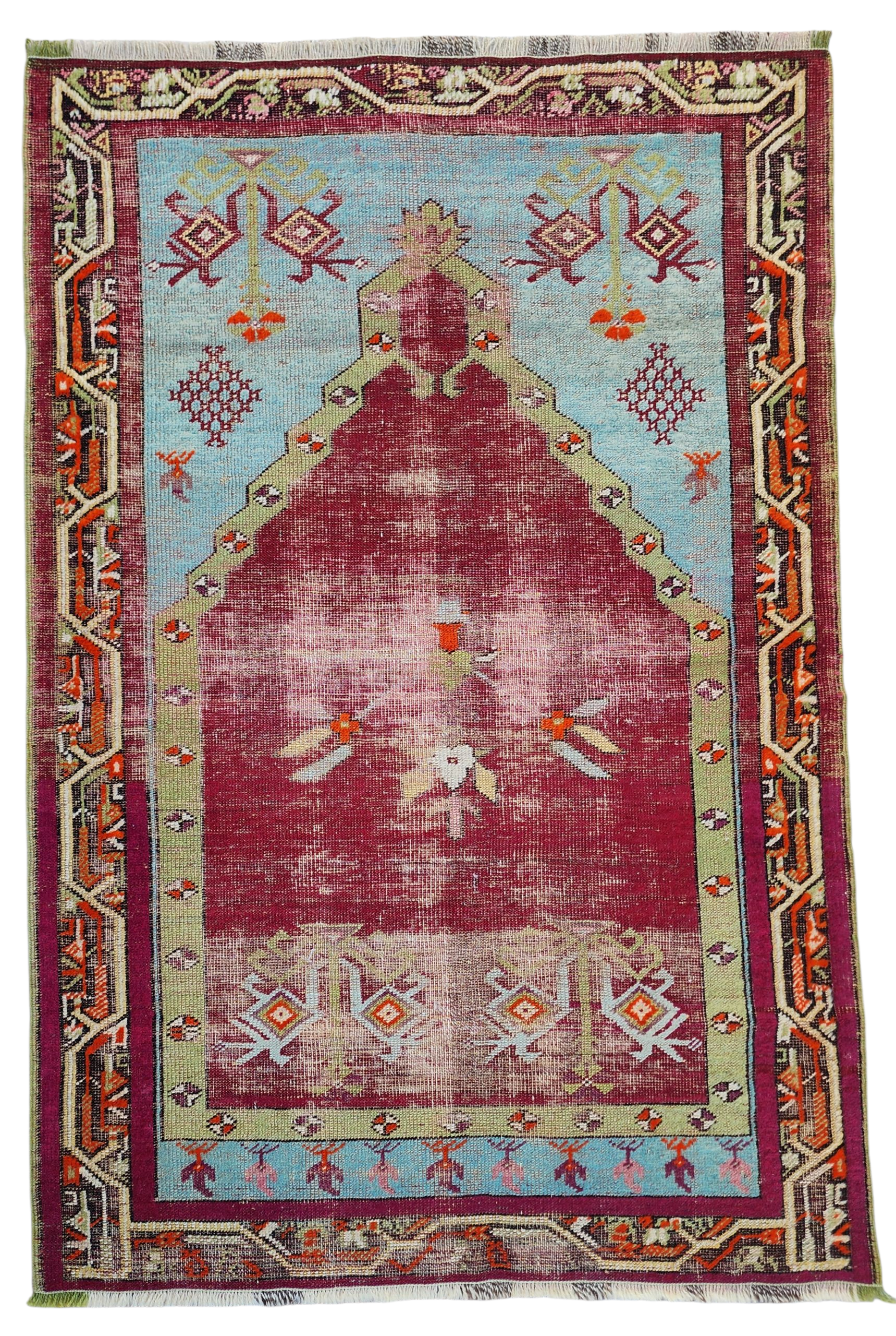 Antique Central Anatolian Mucur Rug , 100-Year-Old Handwoven Wool, Natural Dyes & Bird Motif 3'3'' x 5