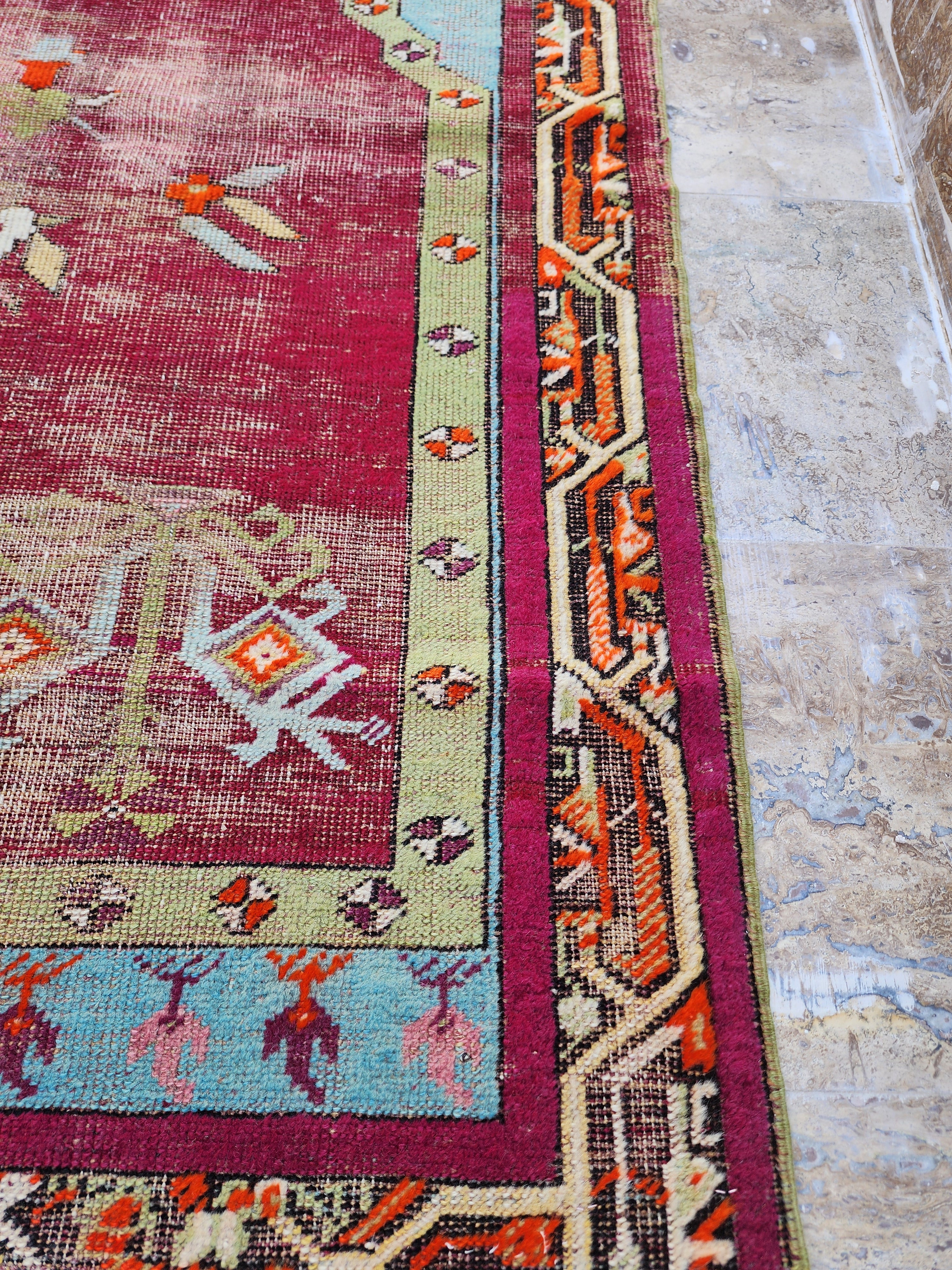 Antique Central Anatolian Mucur Rug , 100-Year-Old Handwoven Wool, Natural Dyes & Bird Motif 3'3'' x 5