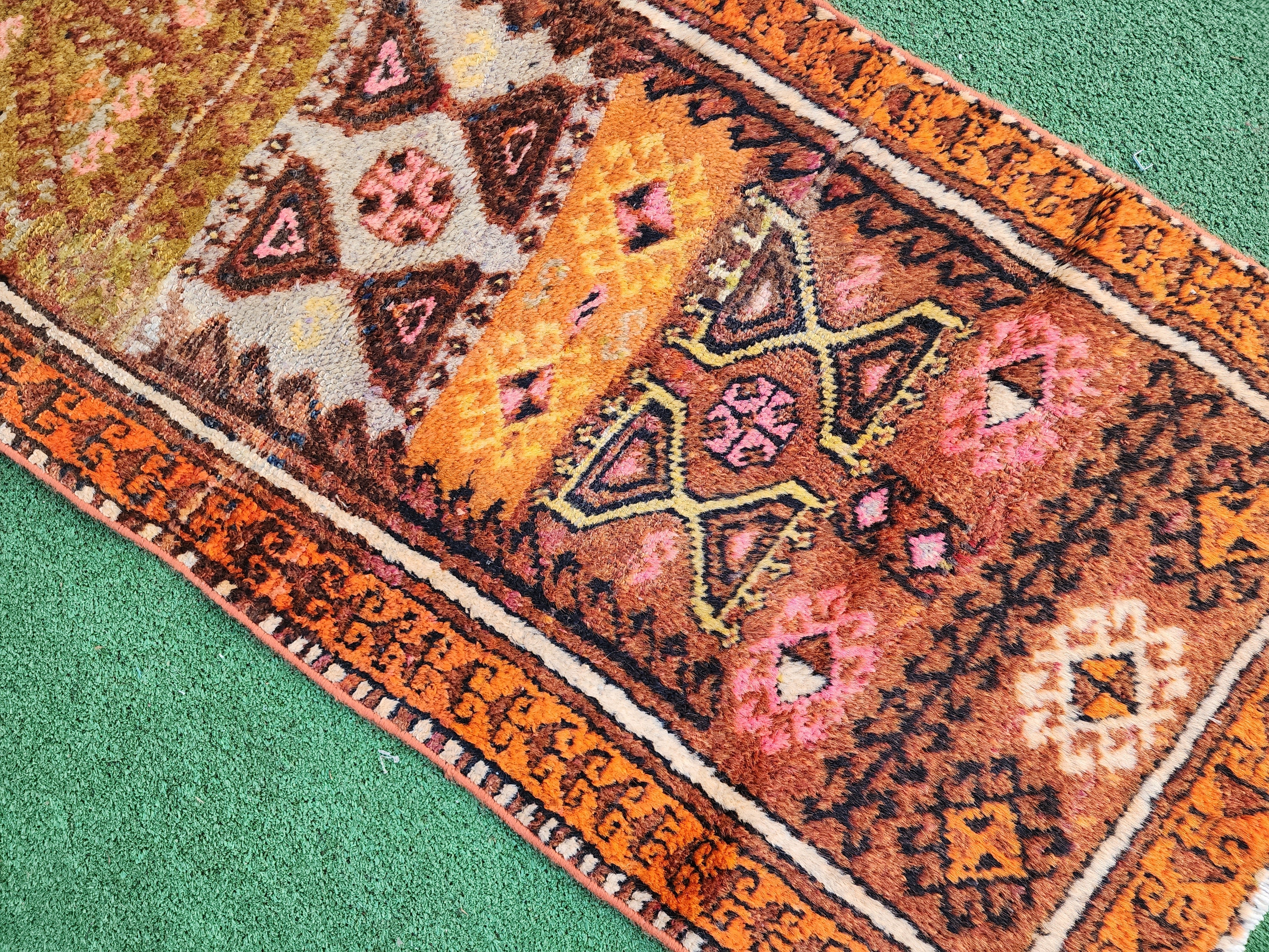 antique Konya Wool Runner Rug — pattern close-up