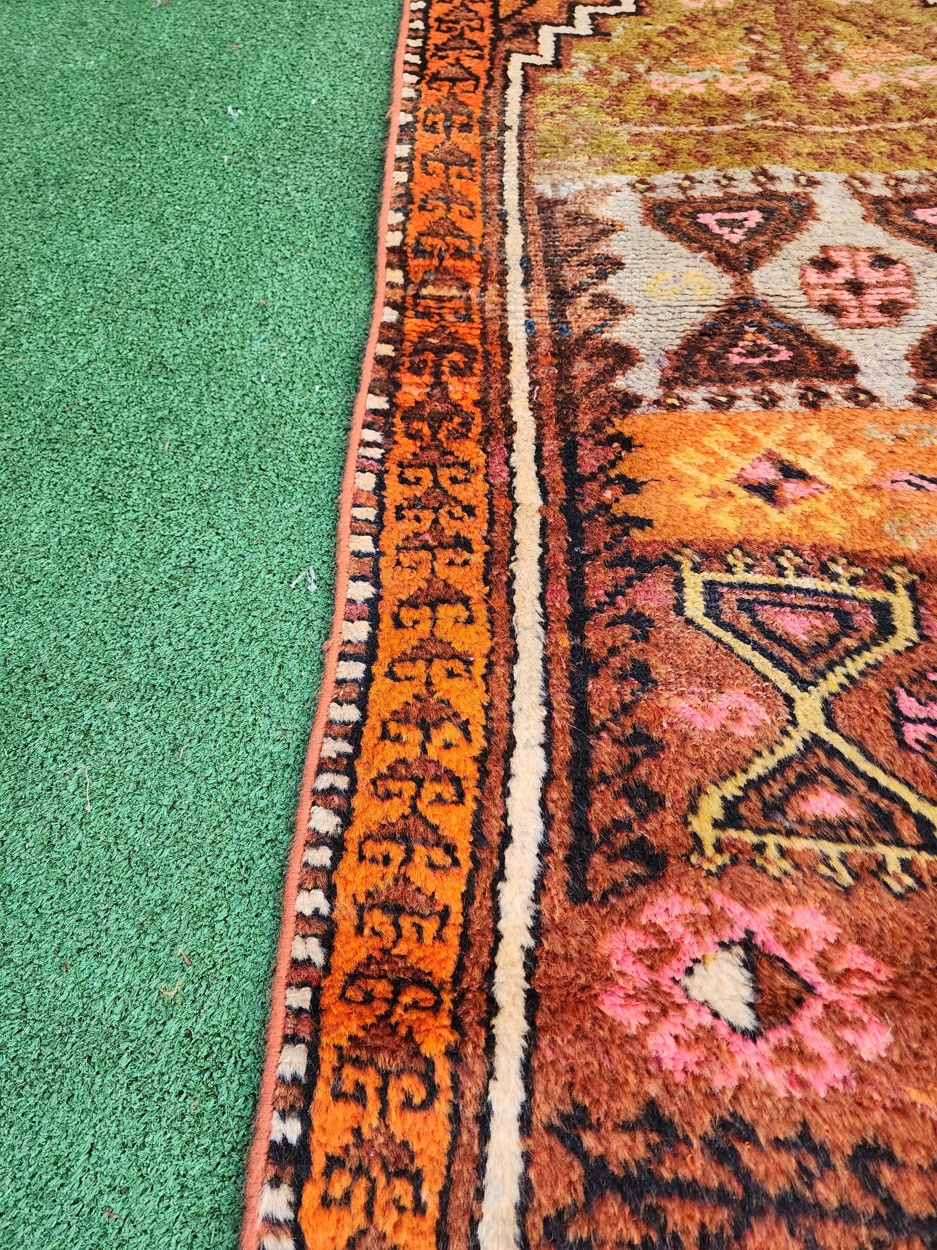 antique Konya Wool Runner Rug — corner detail