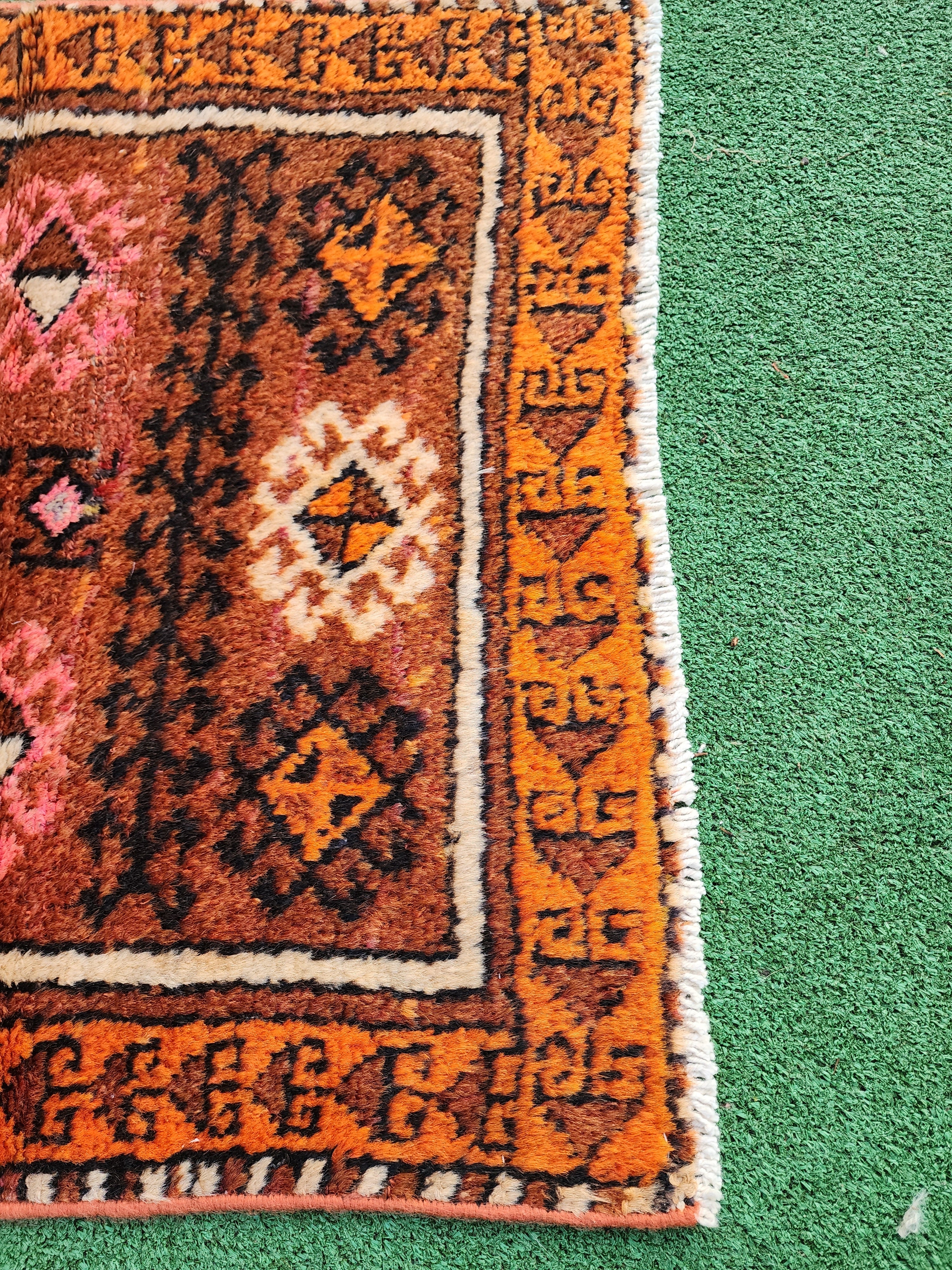 antique Konya Wool Runner Rug — edge weave