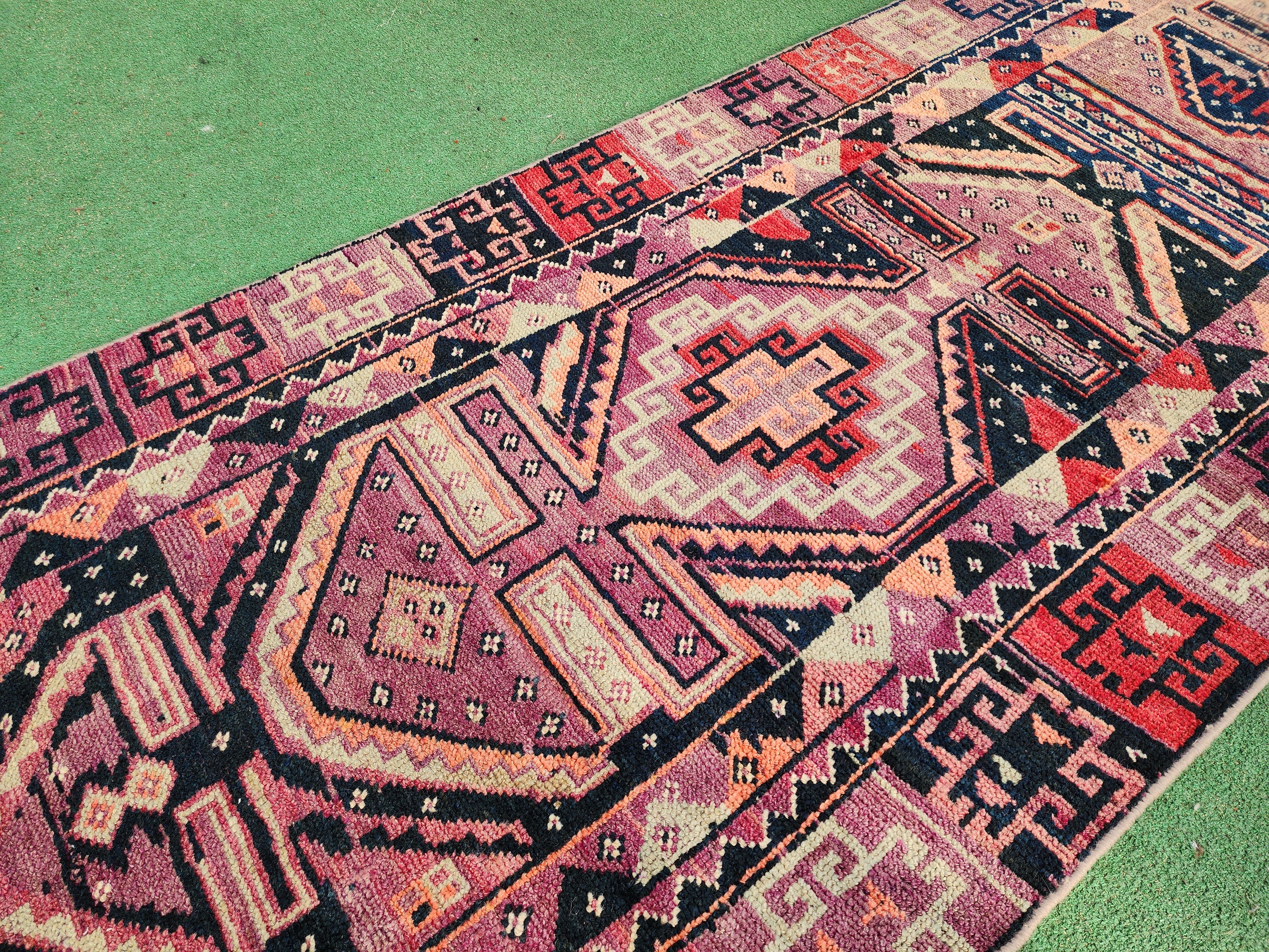 antique Tribal Wool Runner Rug — pile detail