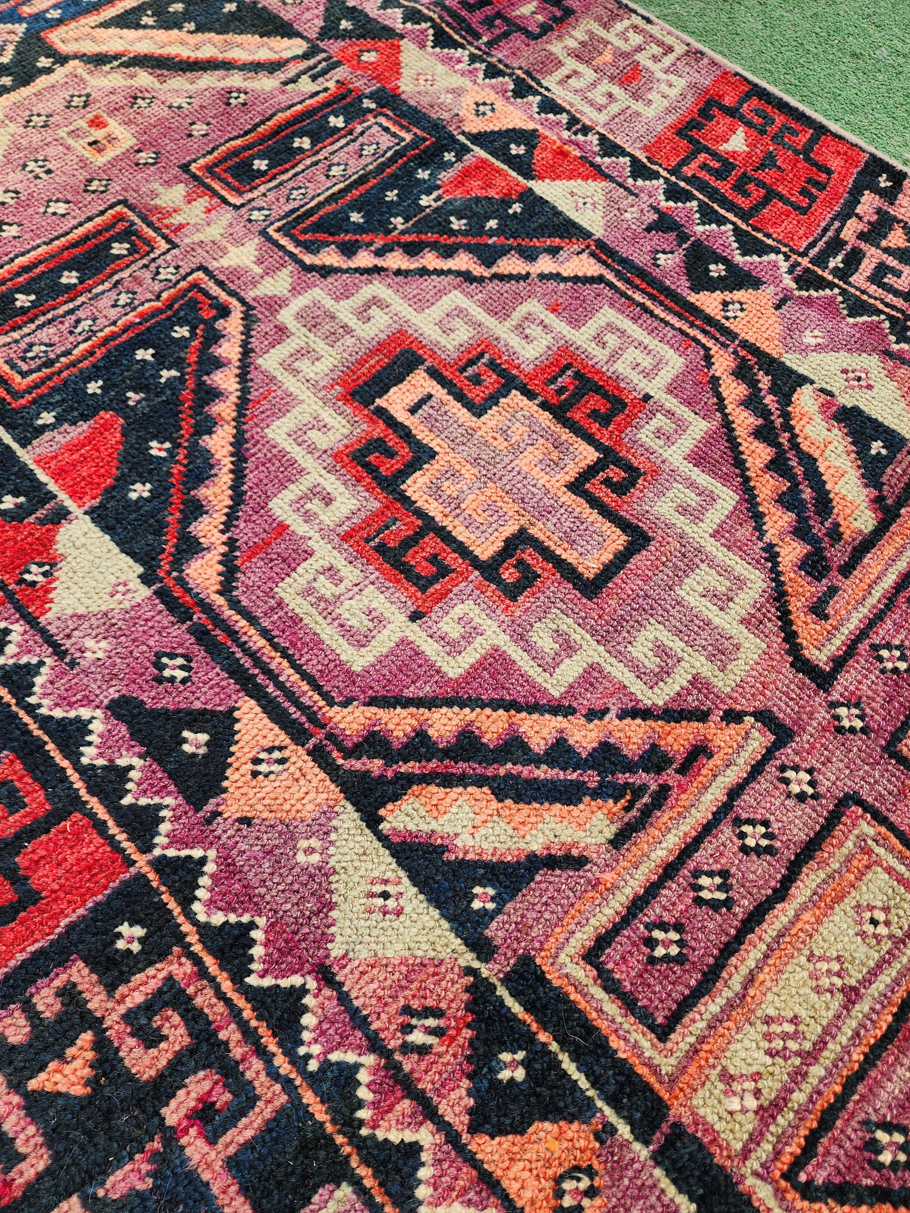antique Tribal Wool Runner Rug — pattern close-up