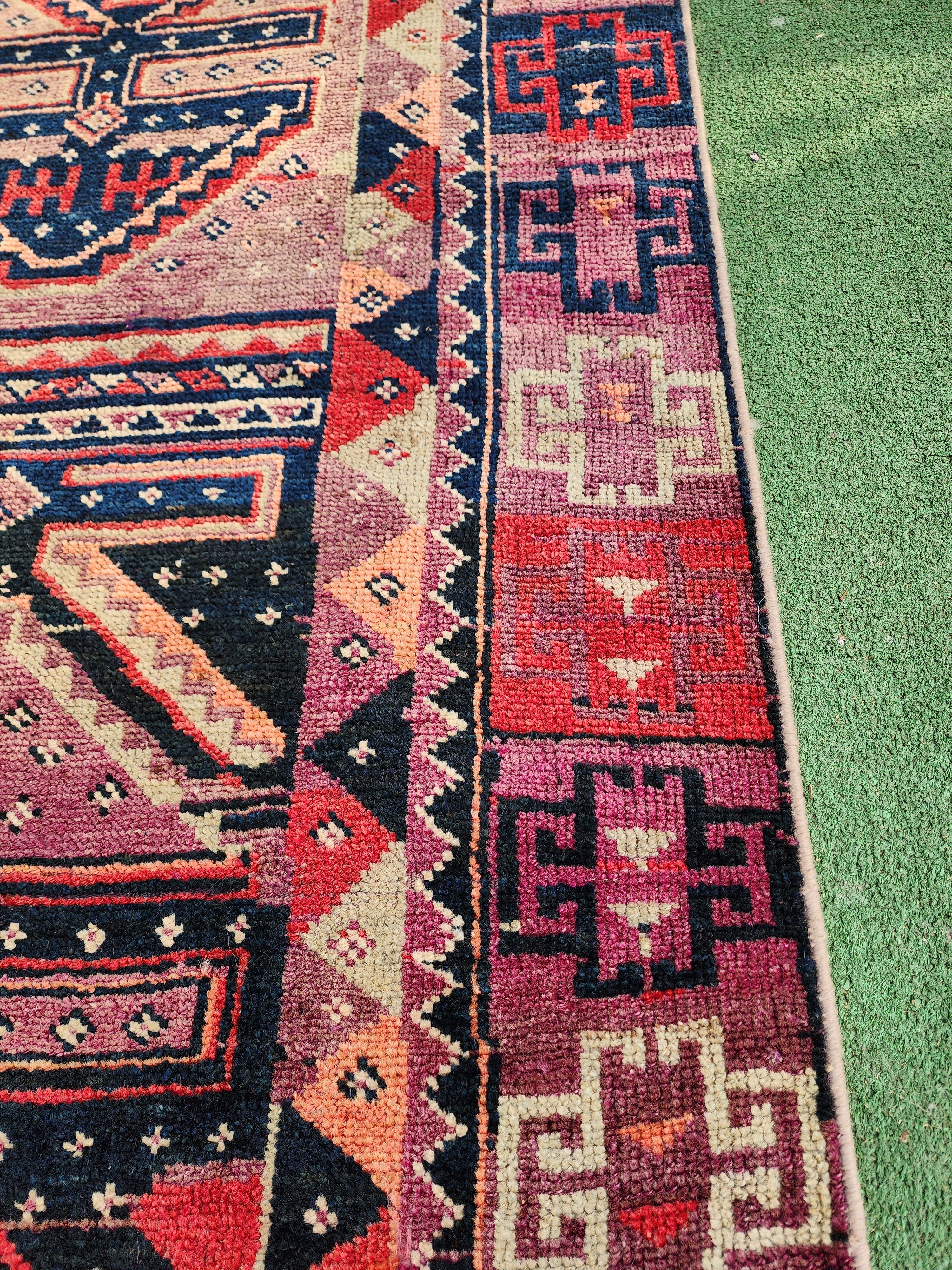 antique Tribal Wool Runner Rug — corner detail