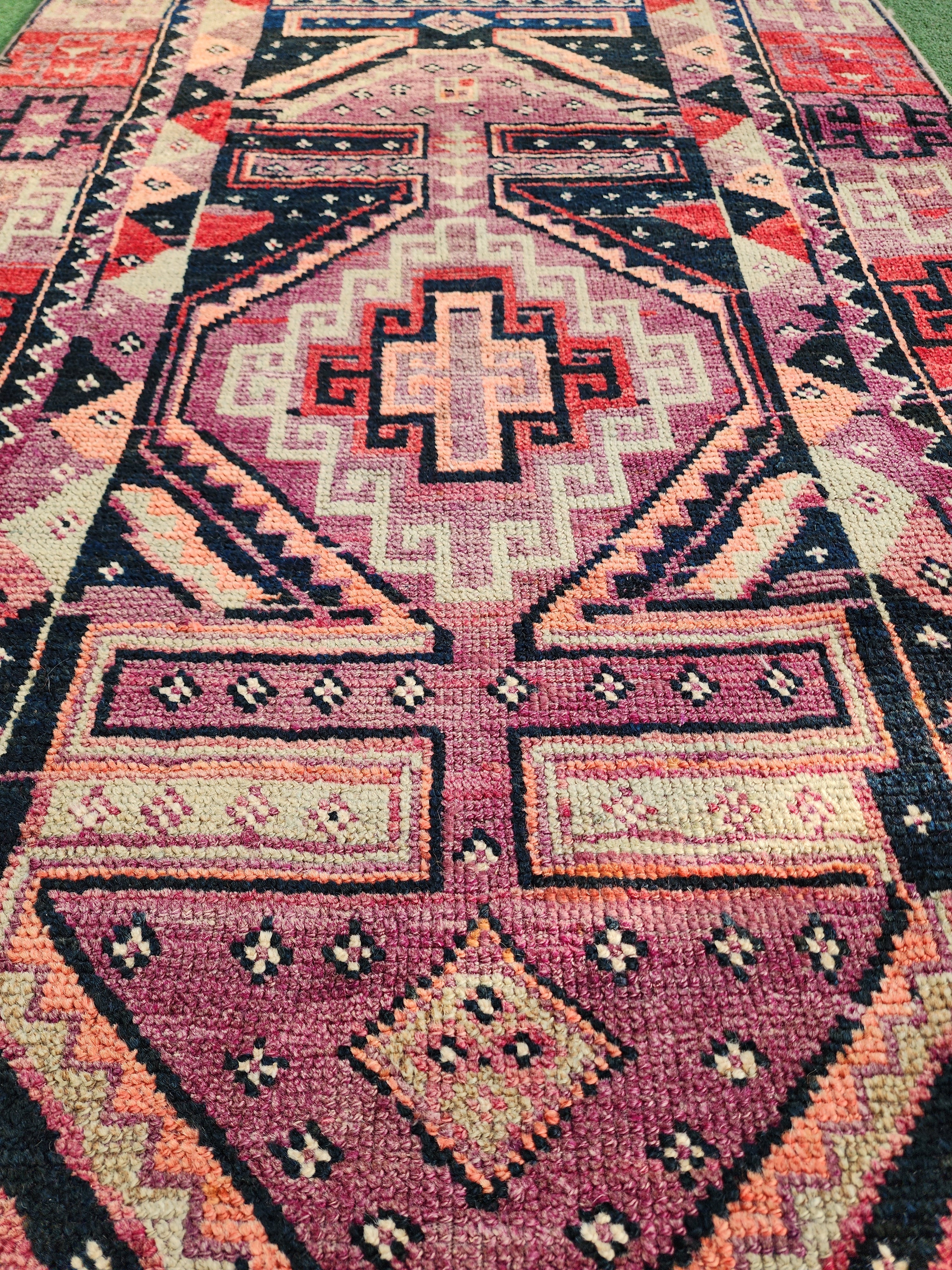 antique Tribal Wool Runner Rug — edge weave