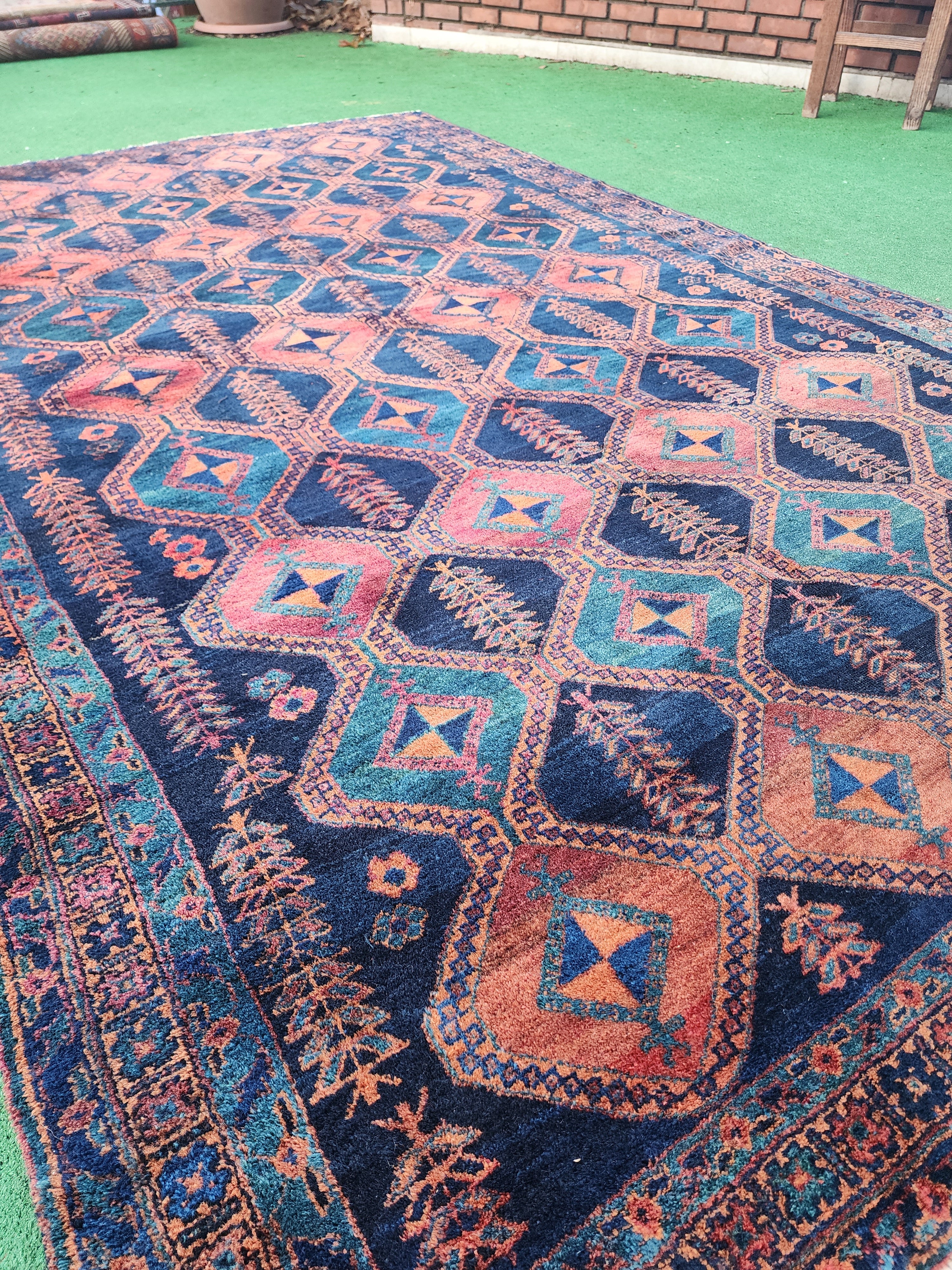 Antique Persian Afshar Rug 5'9'' x 9'6'' Red and Blue Handmade Oriental Rug
