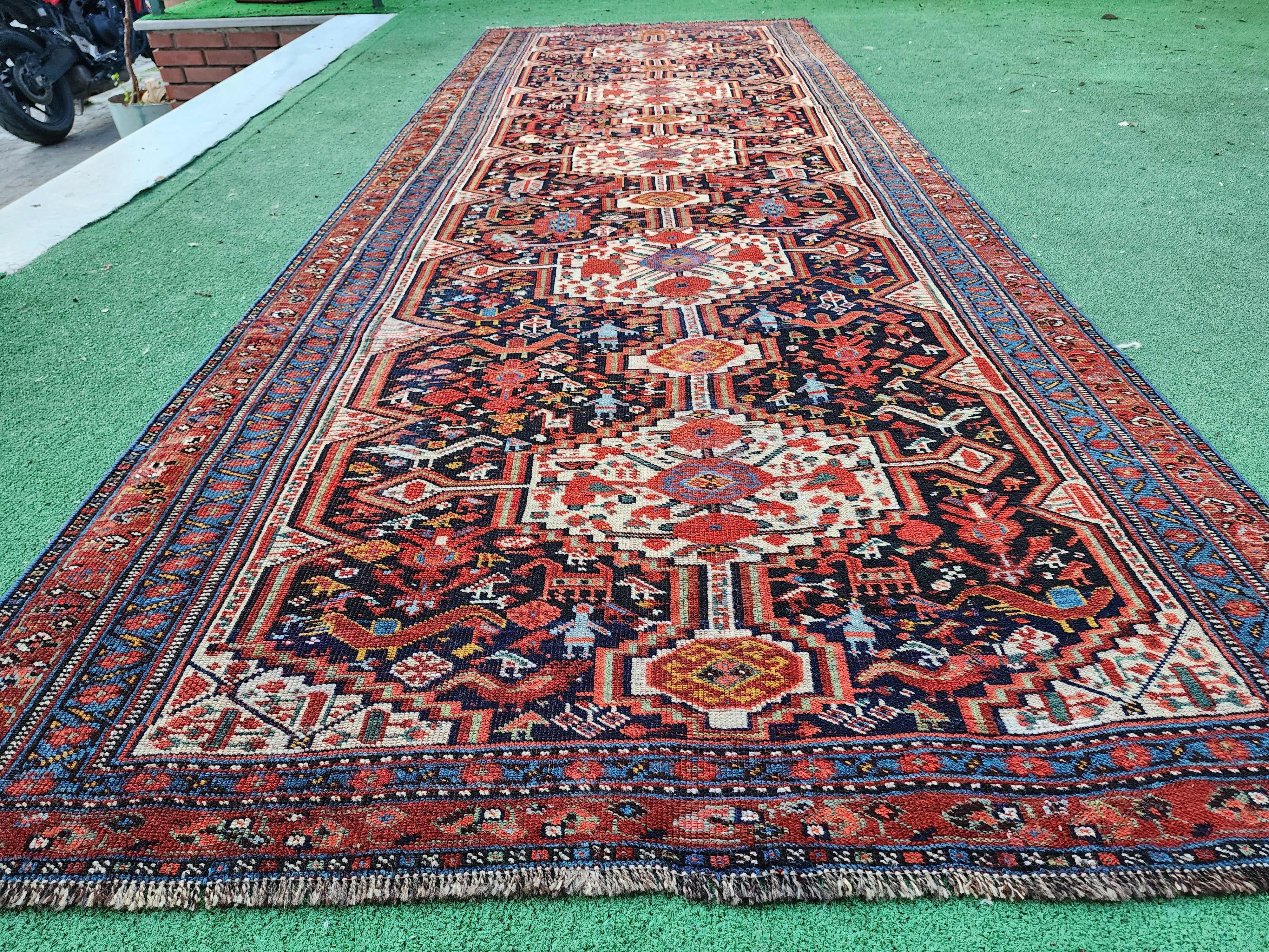 Antique Qashqai Tribal Runner, Antique Handwoven Qashqai Runner, 3'6''x9'8''