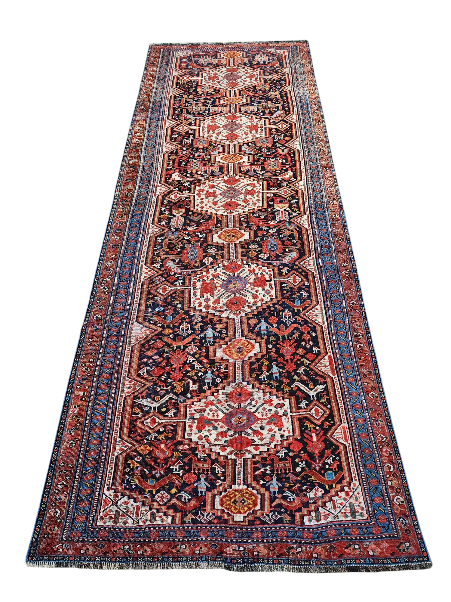 Antique Qashqai Tribal Runner, Antique Handwoven Qashqai Runner, 3'6''x9'8''