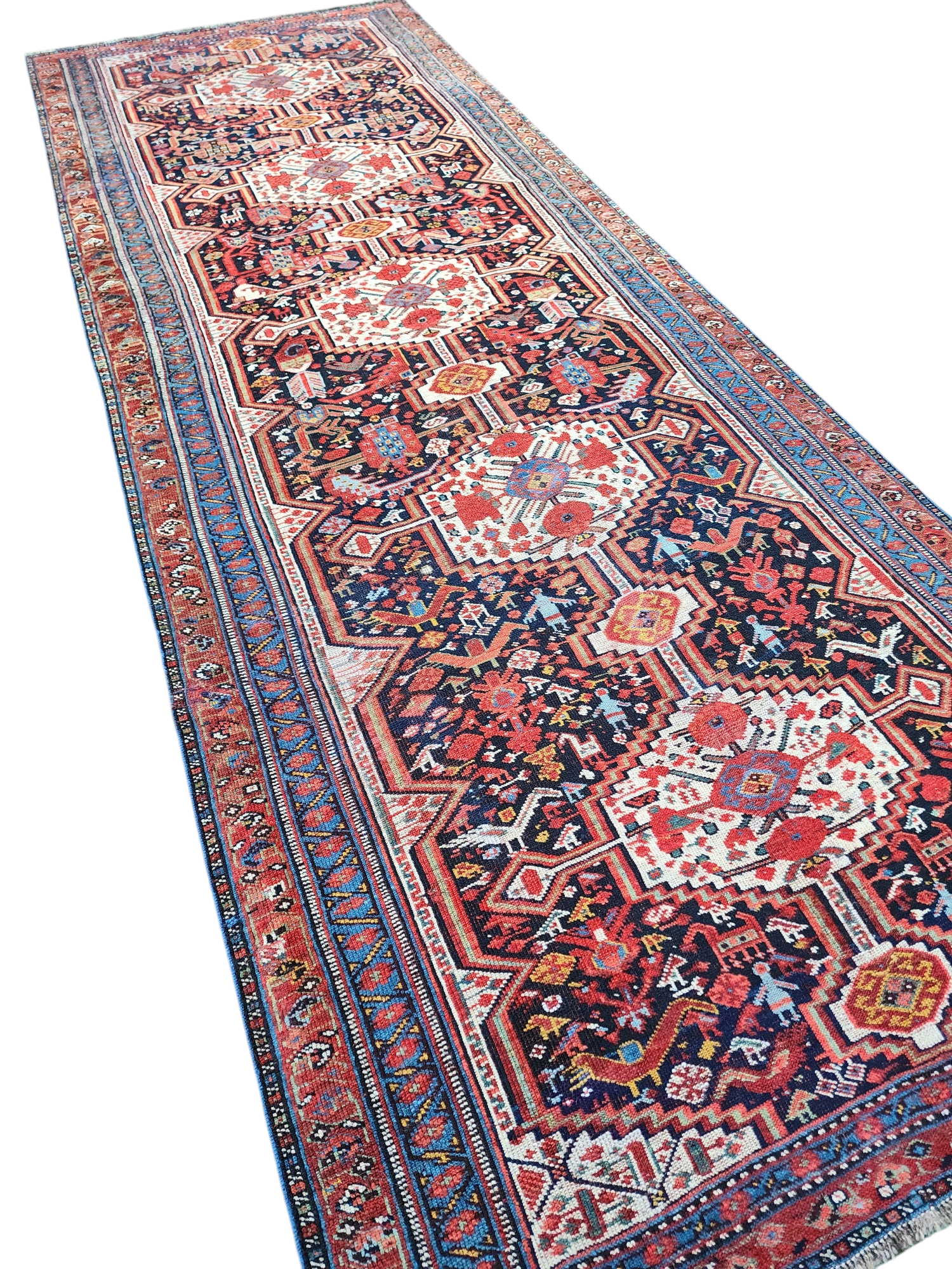 Antique Qashqai Tribal Runner, Antique Handwoven Qashqai Runner, 3'6''x9'8''