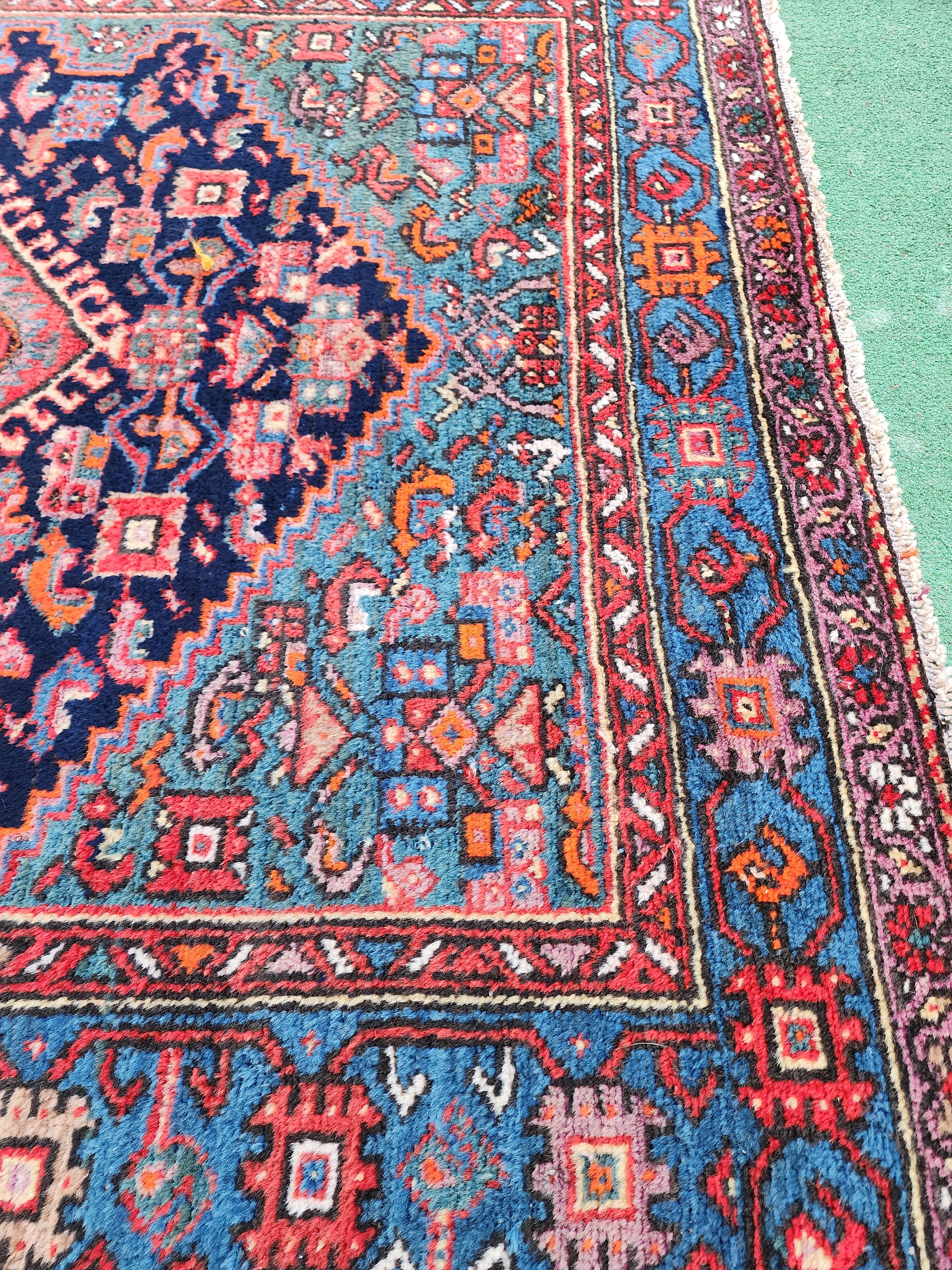 Persian Vintage Rug 7 x 5 ft Red Blue Green Natural Wool Vintage  Rug