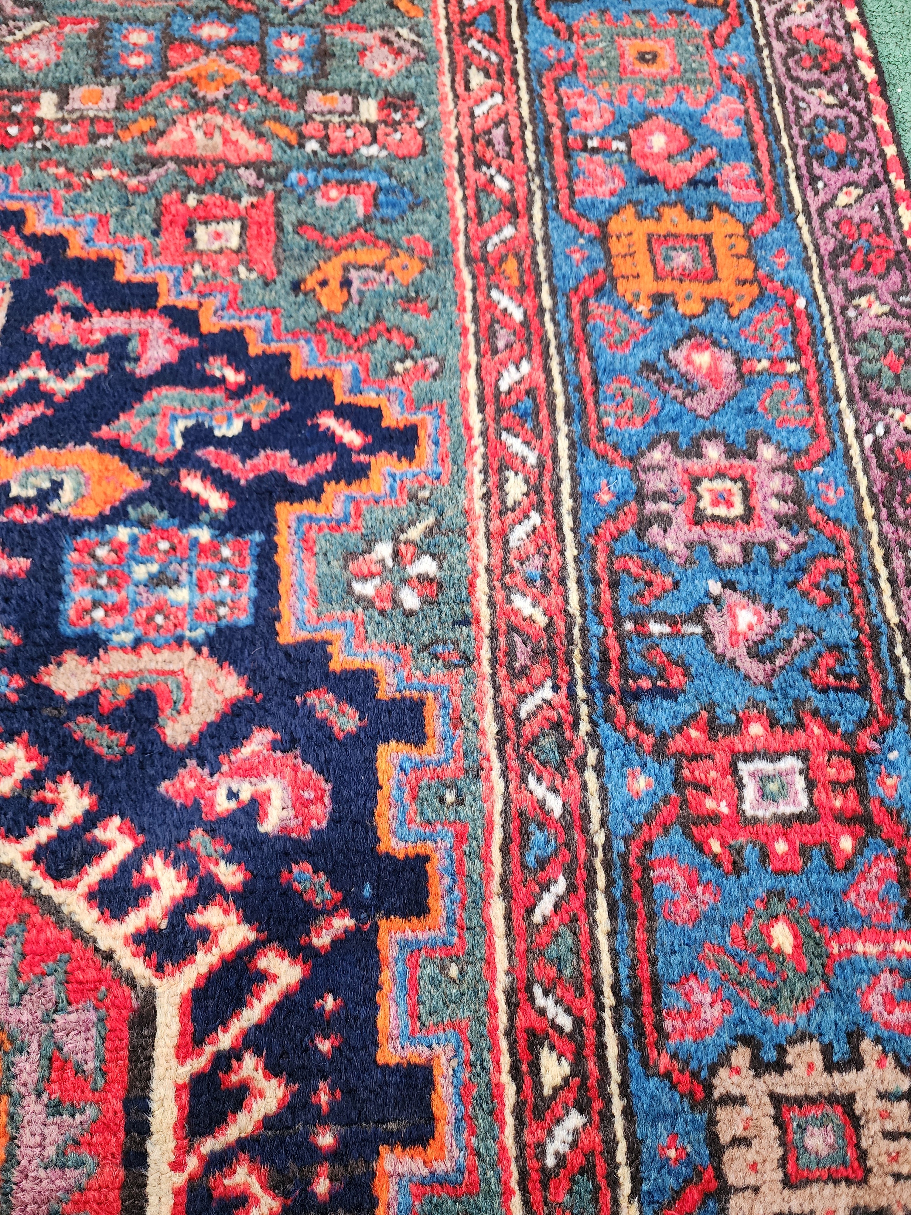 Persian Vintage Rug 7 x 5 ft Red Blue Green Natural Wool Vintage  Rug