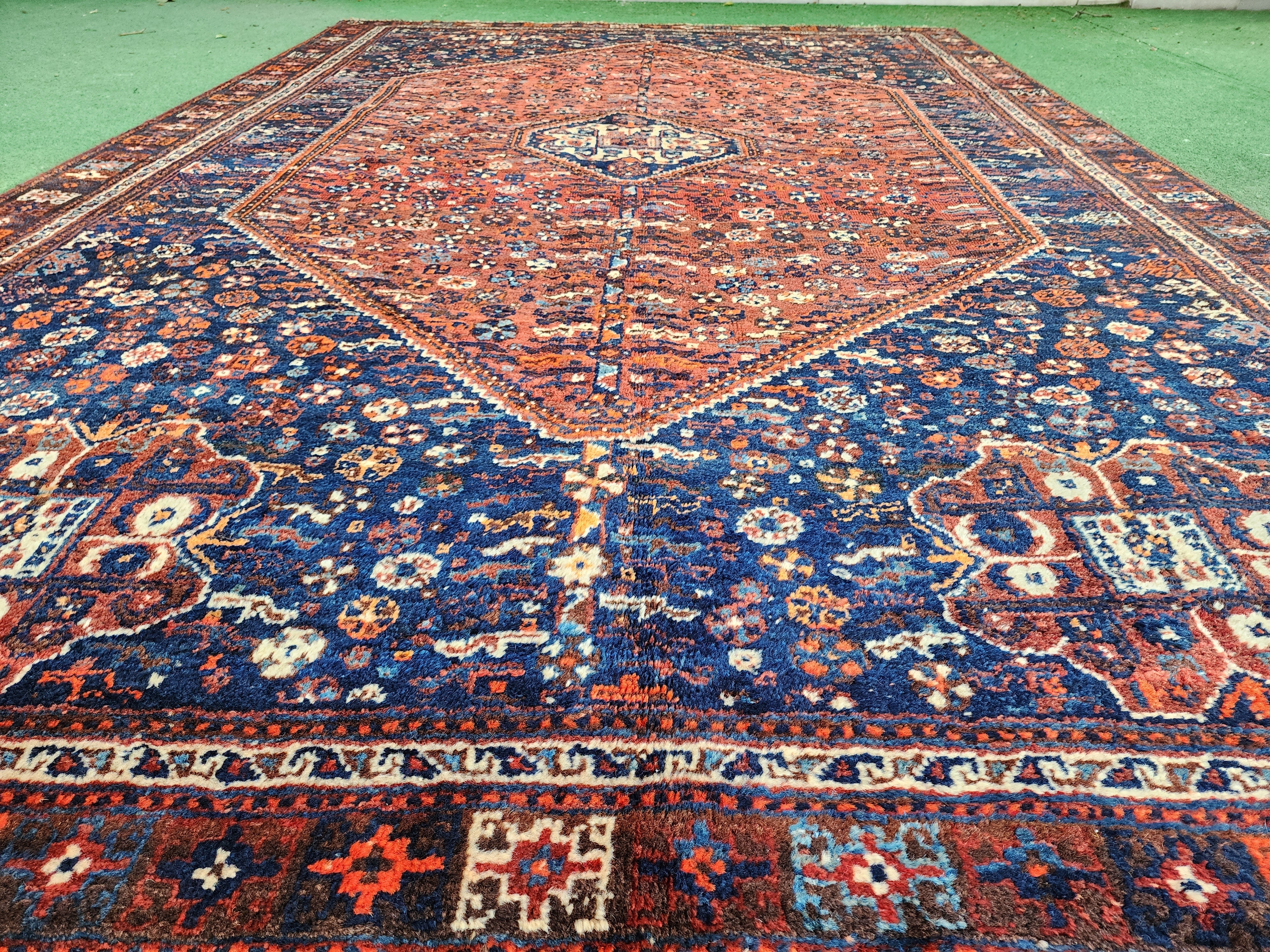 antique Persian Wool Large Area Rug — border pattern