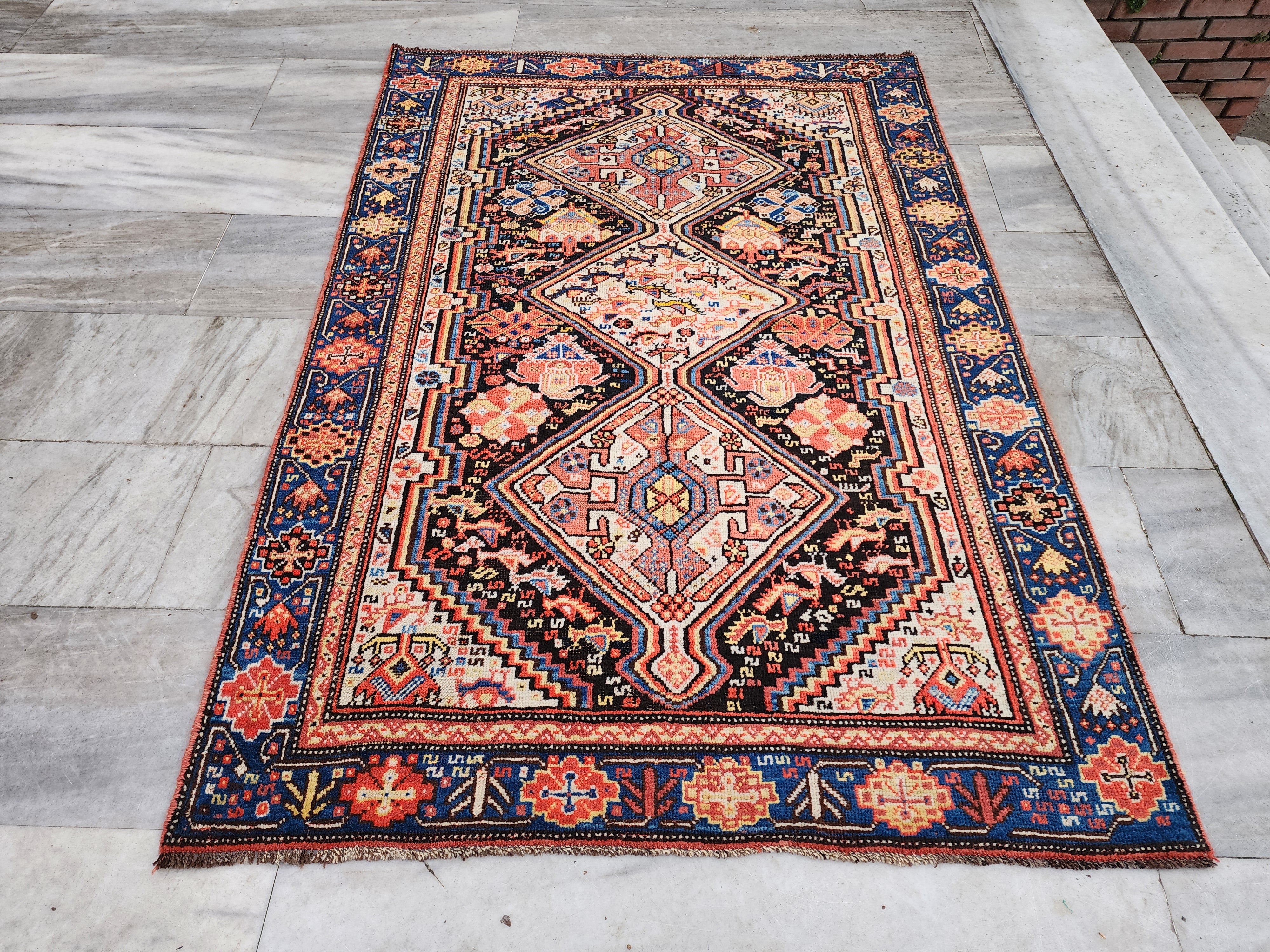 Vintage Turkish Tribal Wool Rug, Oriental Bohemian Area Carpet