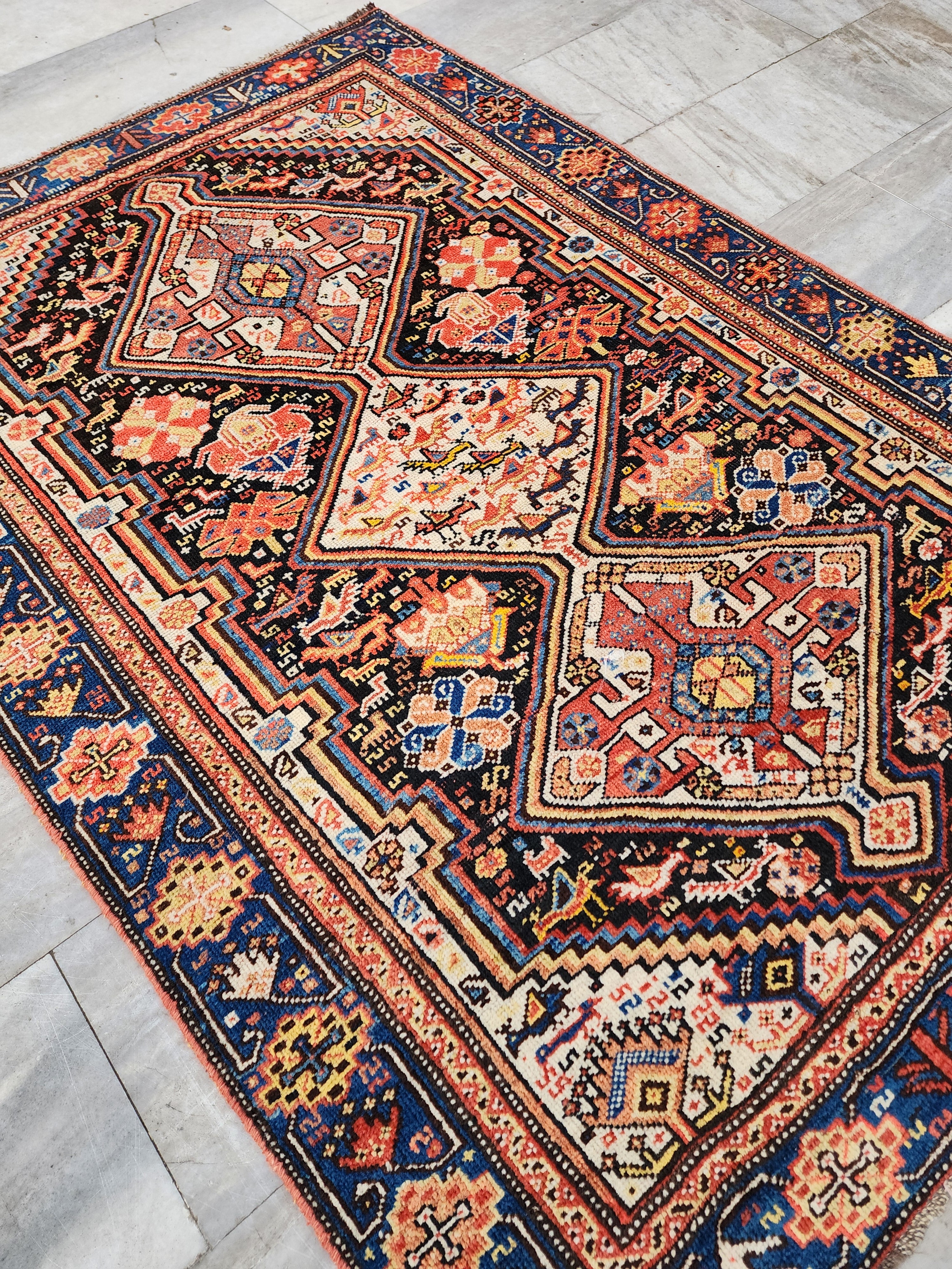 Vintage Turkish Tribal Wool Rug, Oriental Bohemian Area Carpet