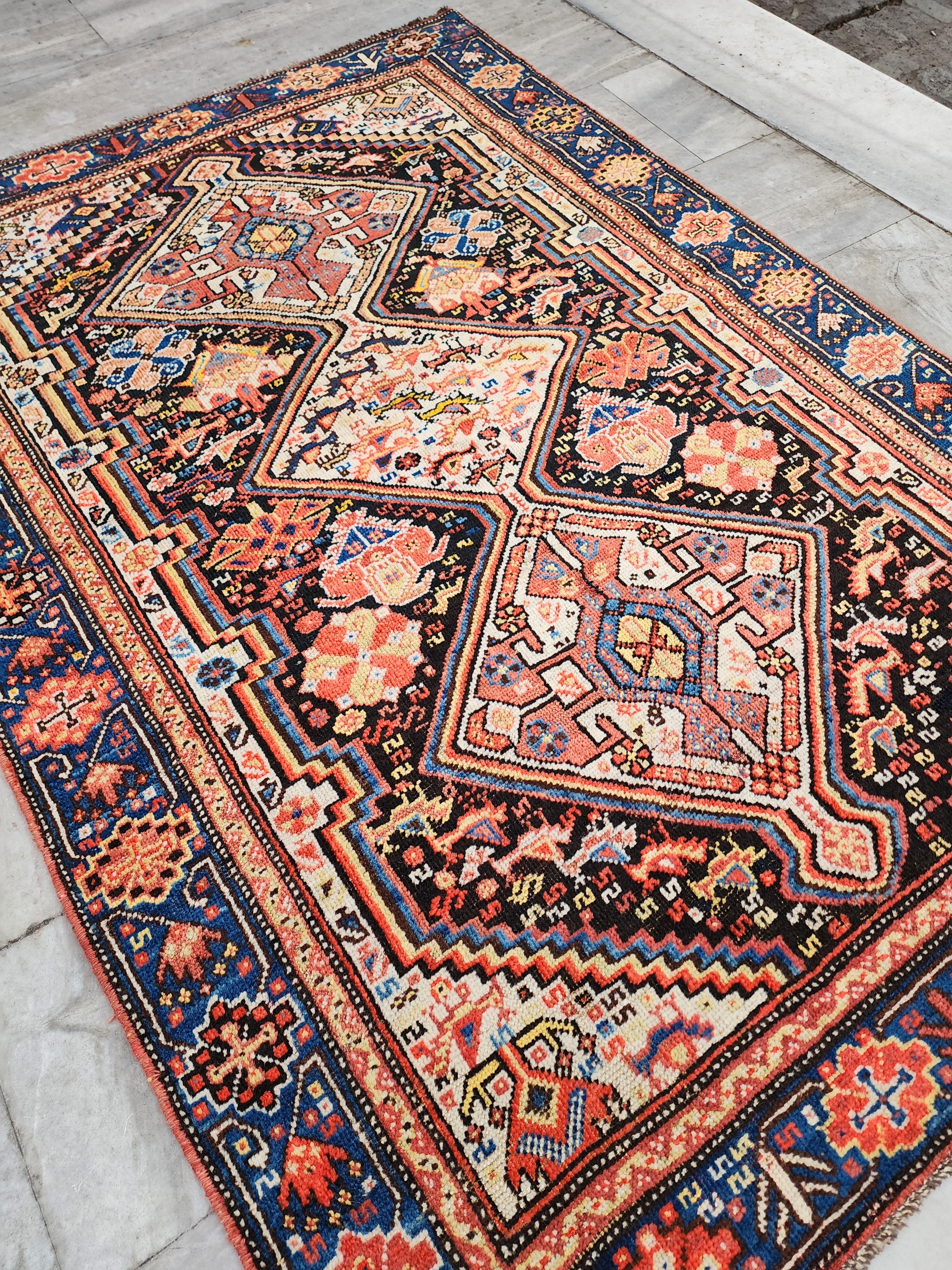 Vintage Turkish Tribal Wool Rug, Oriental Bohemian Area Carpet