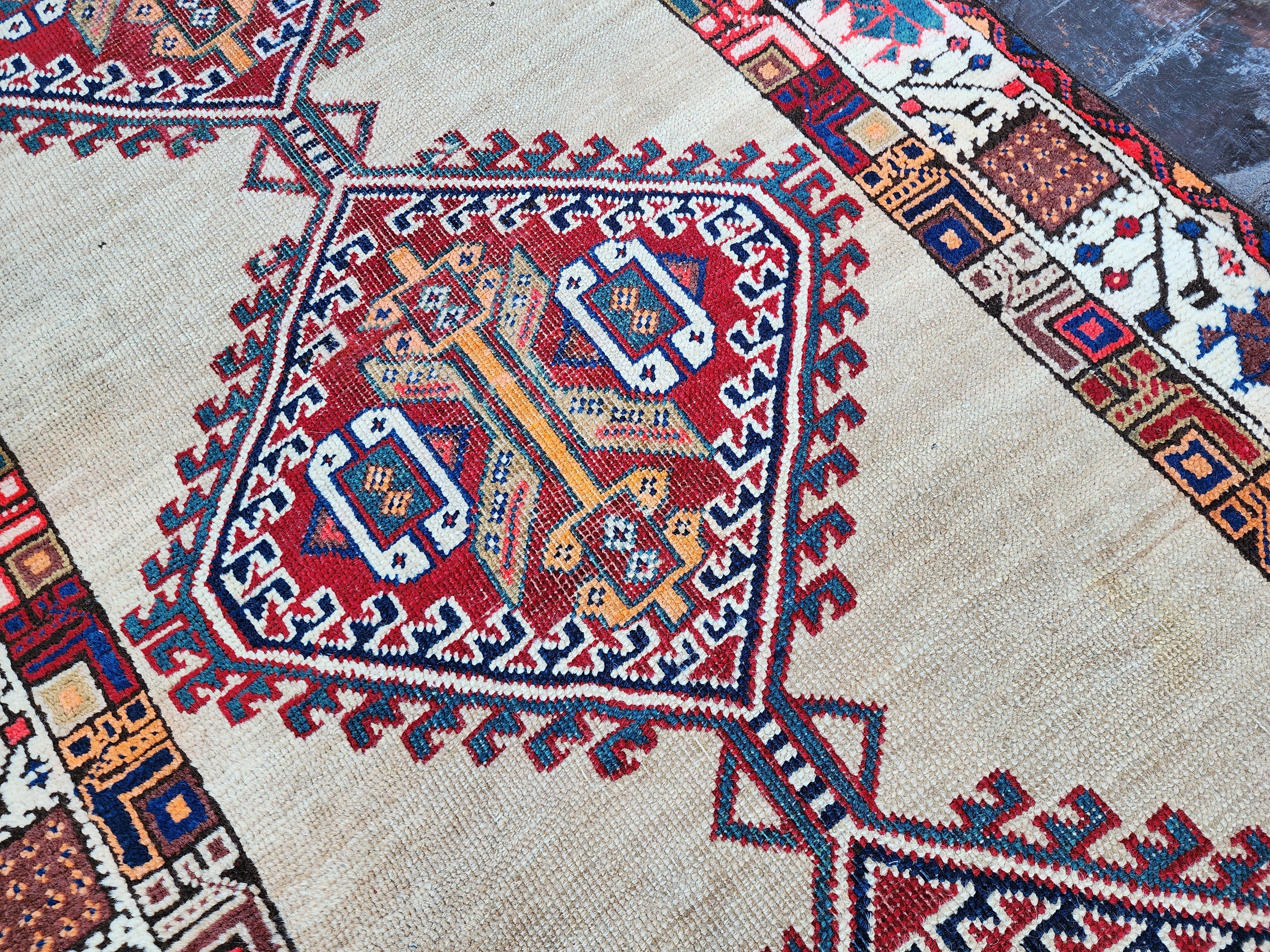 antique Persian Wool Runner Rug — border pattern