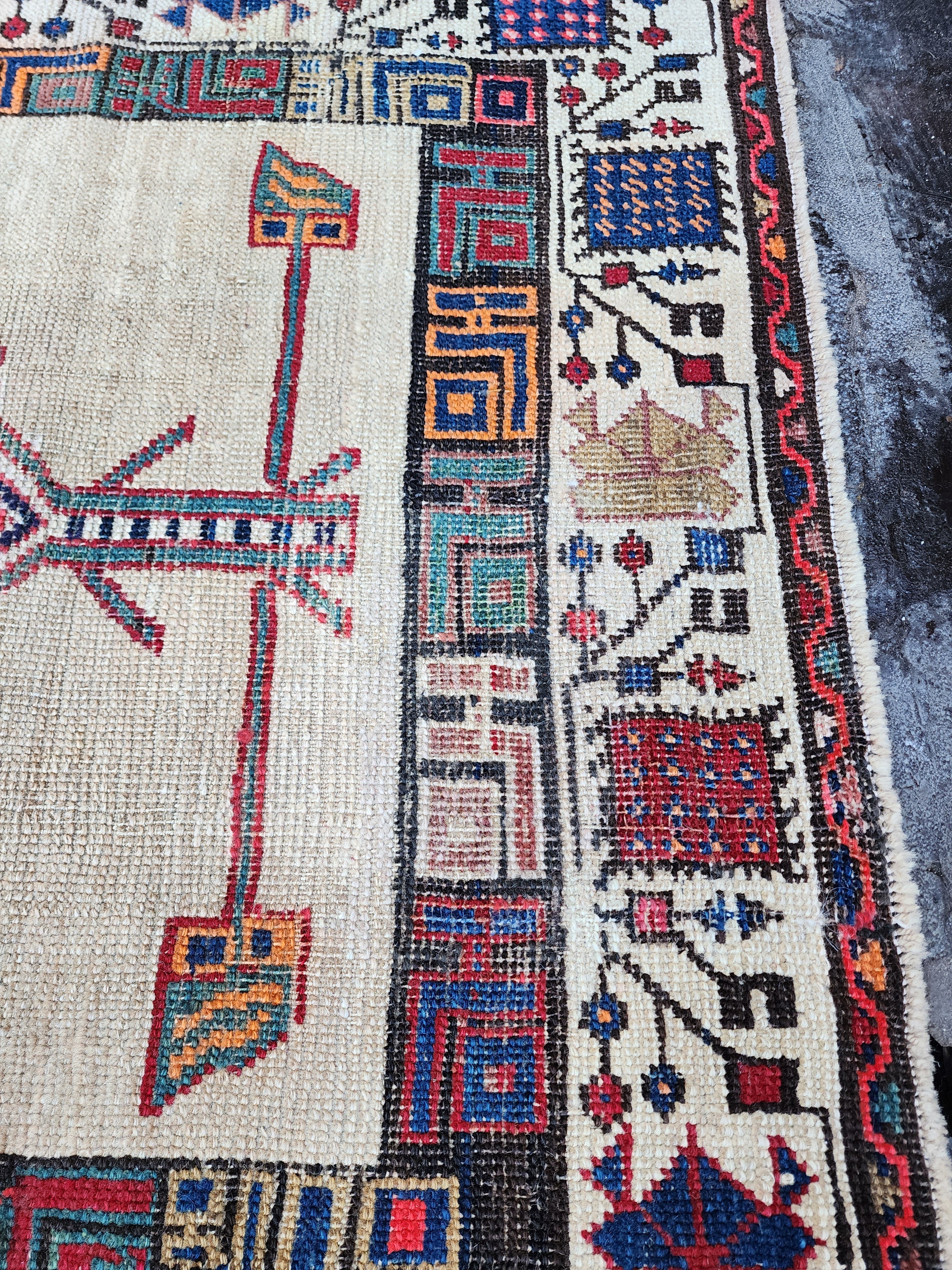 antique Persian Wool Runner Rug — pattern close-up