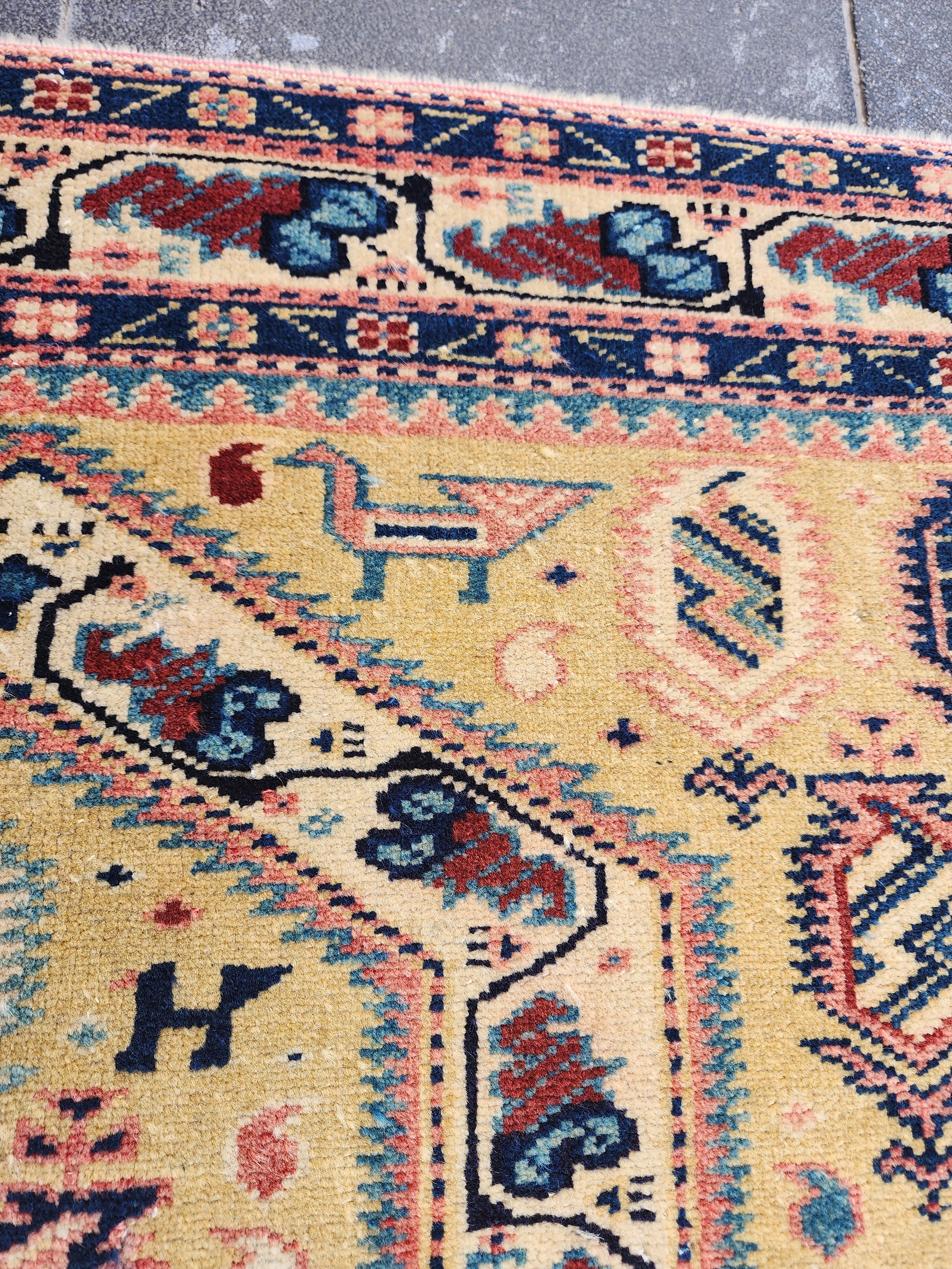 Antique Cacuasin Shirvan Rug 5 x 4 ft, Distressed Overdyed Boho Rustic Living Room Floor Rug, Natural Wool Pastel Persian Area Medallion Rug