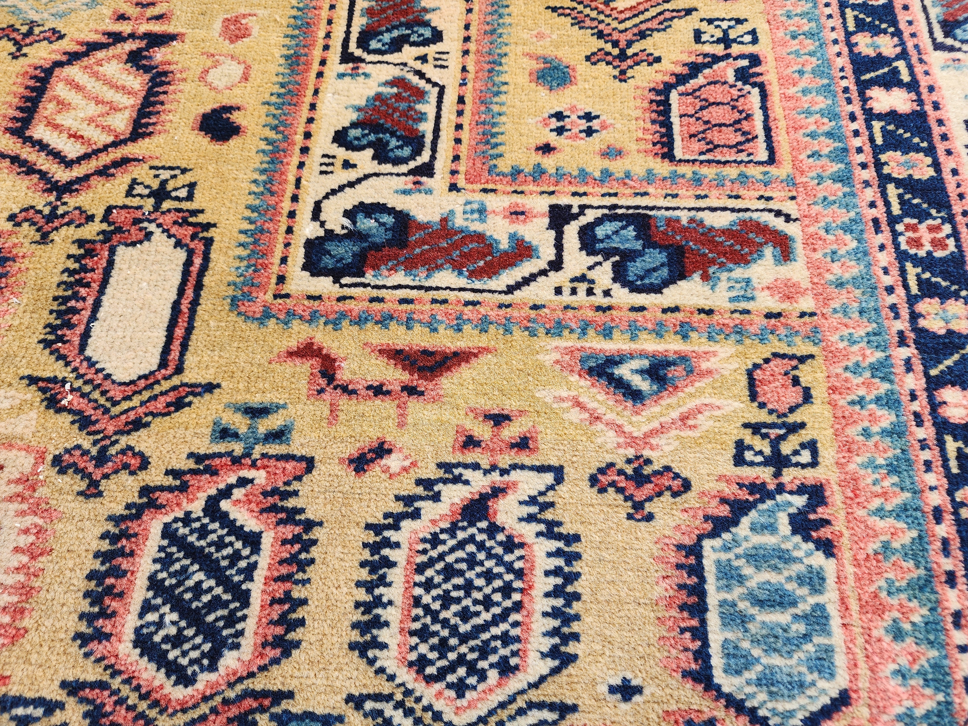 Antique Cacuasin Shirvan Rug 5 x 4 ft, Distressed Overdyed Boho Rustic Living Room Floor Rug, Natural Wool Pastel Persian Area Medallion Rug