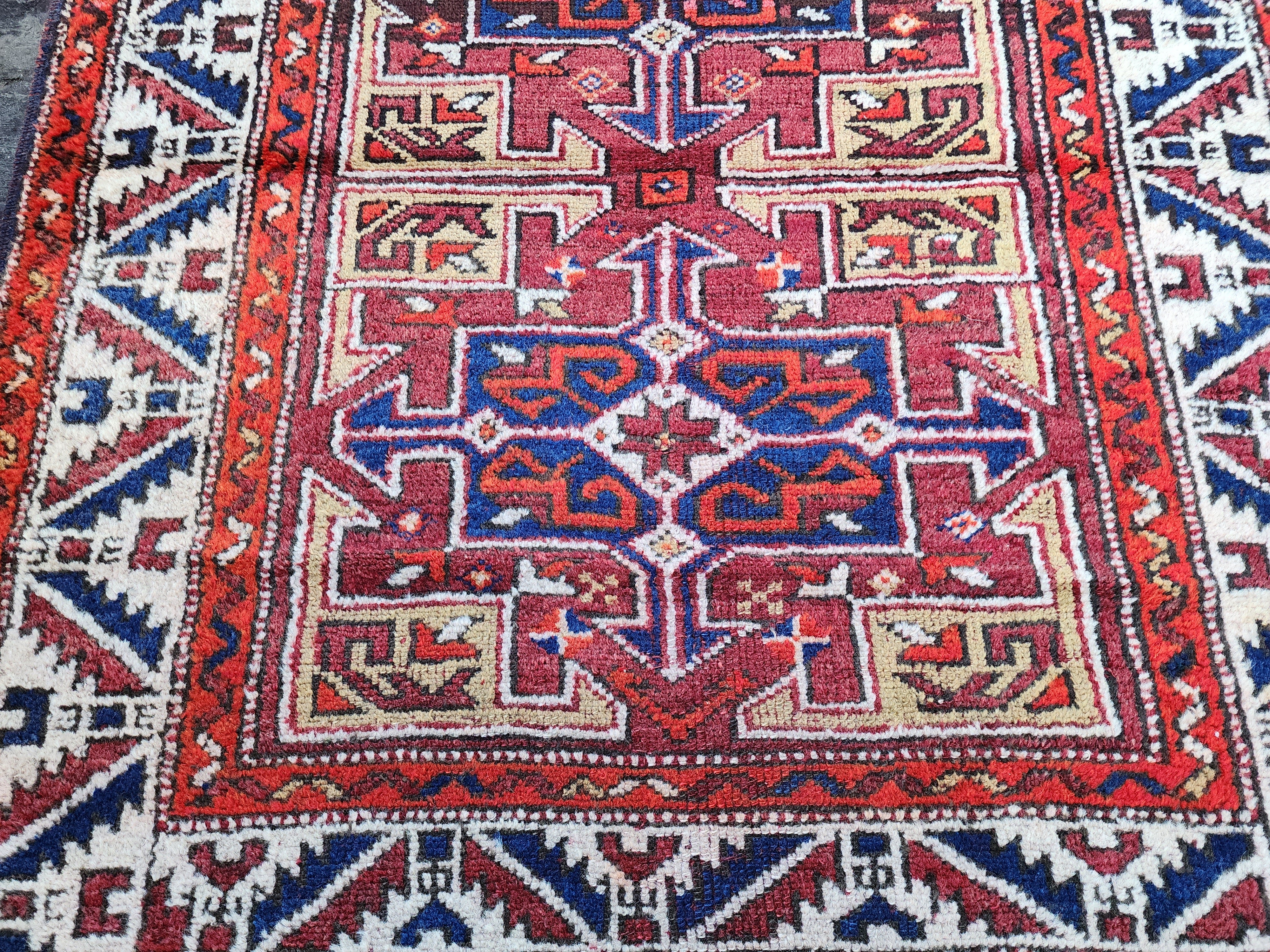 Antique Turkish Bergama Rug, Red, Blue and White Natural Rug