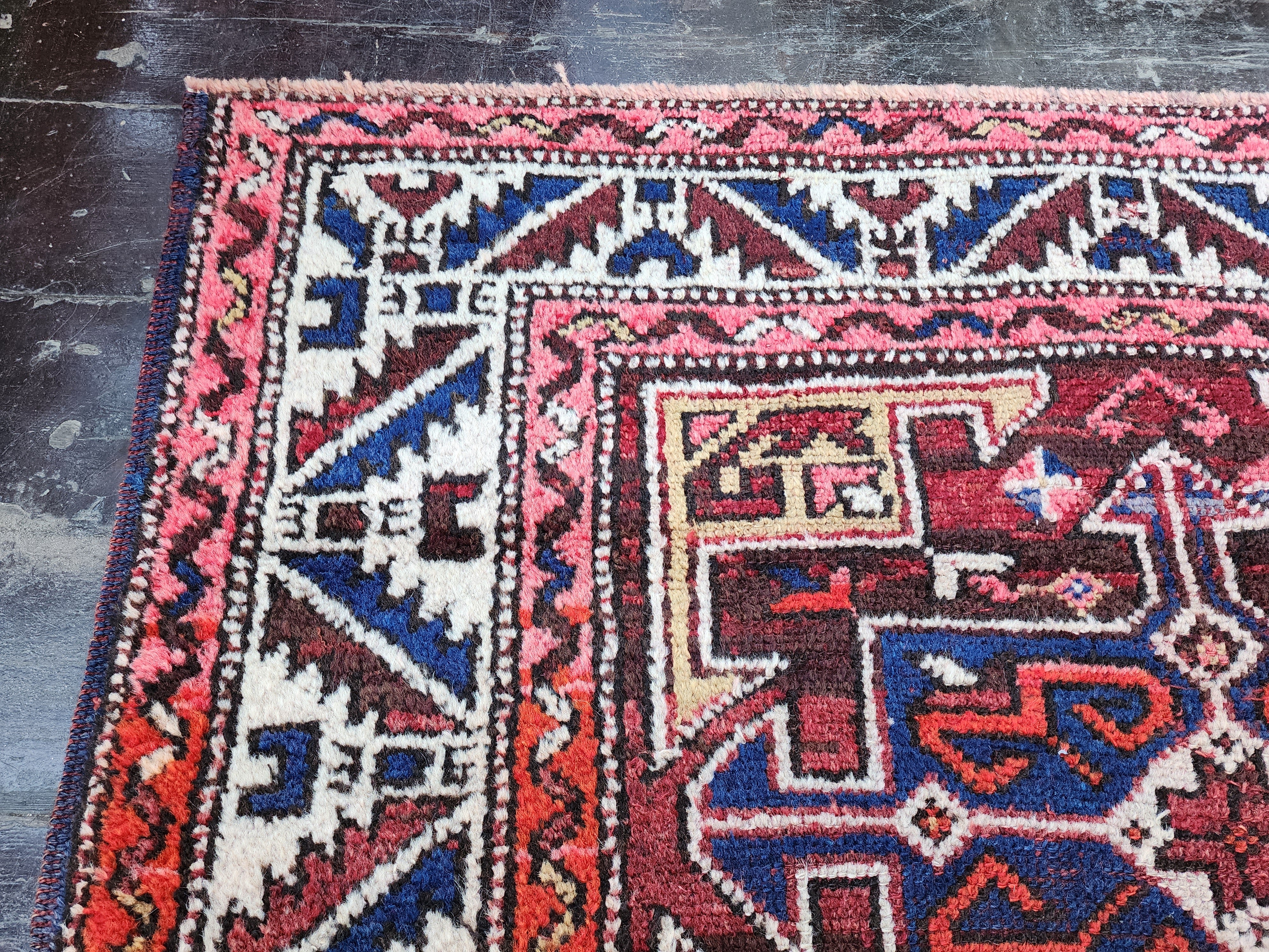 Antique Turkish Bergama Rug, Red, Blue and White Natural Rug