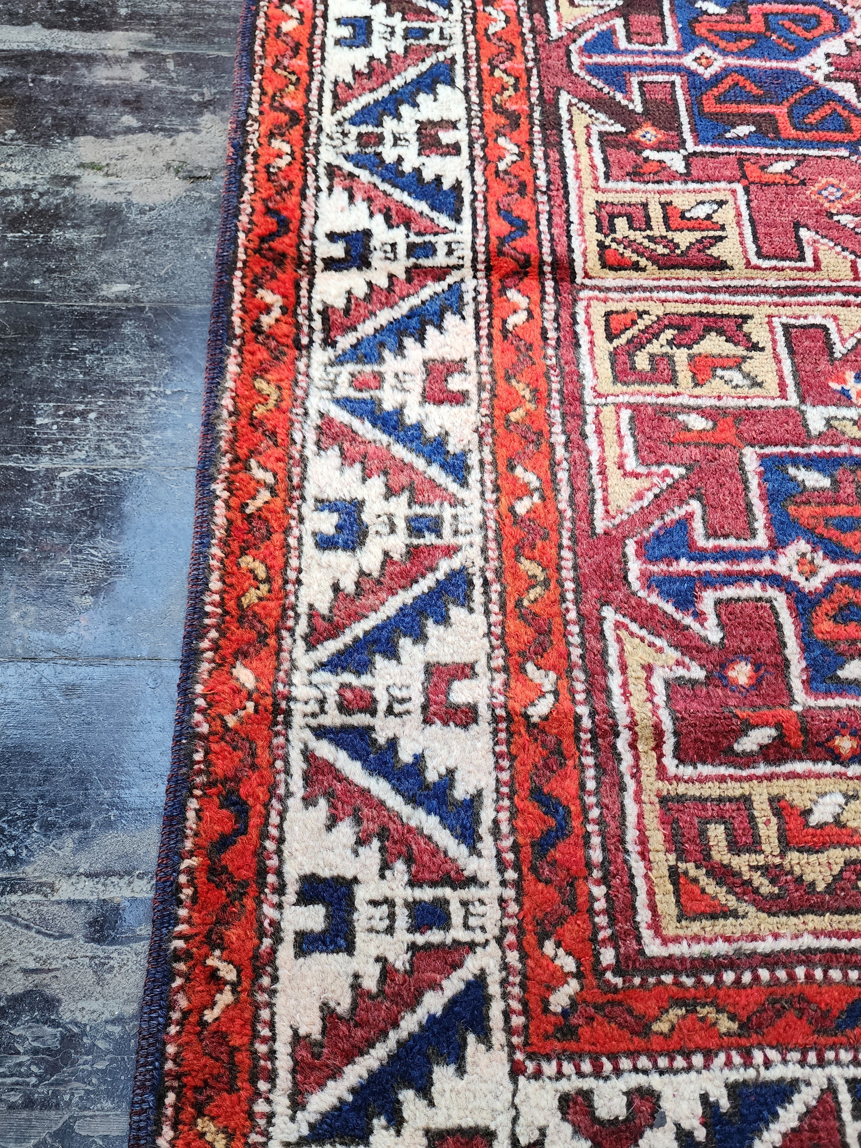 Antique Turkish Bergama Rug, Red, Blue and White Natural Rug