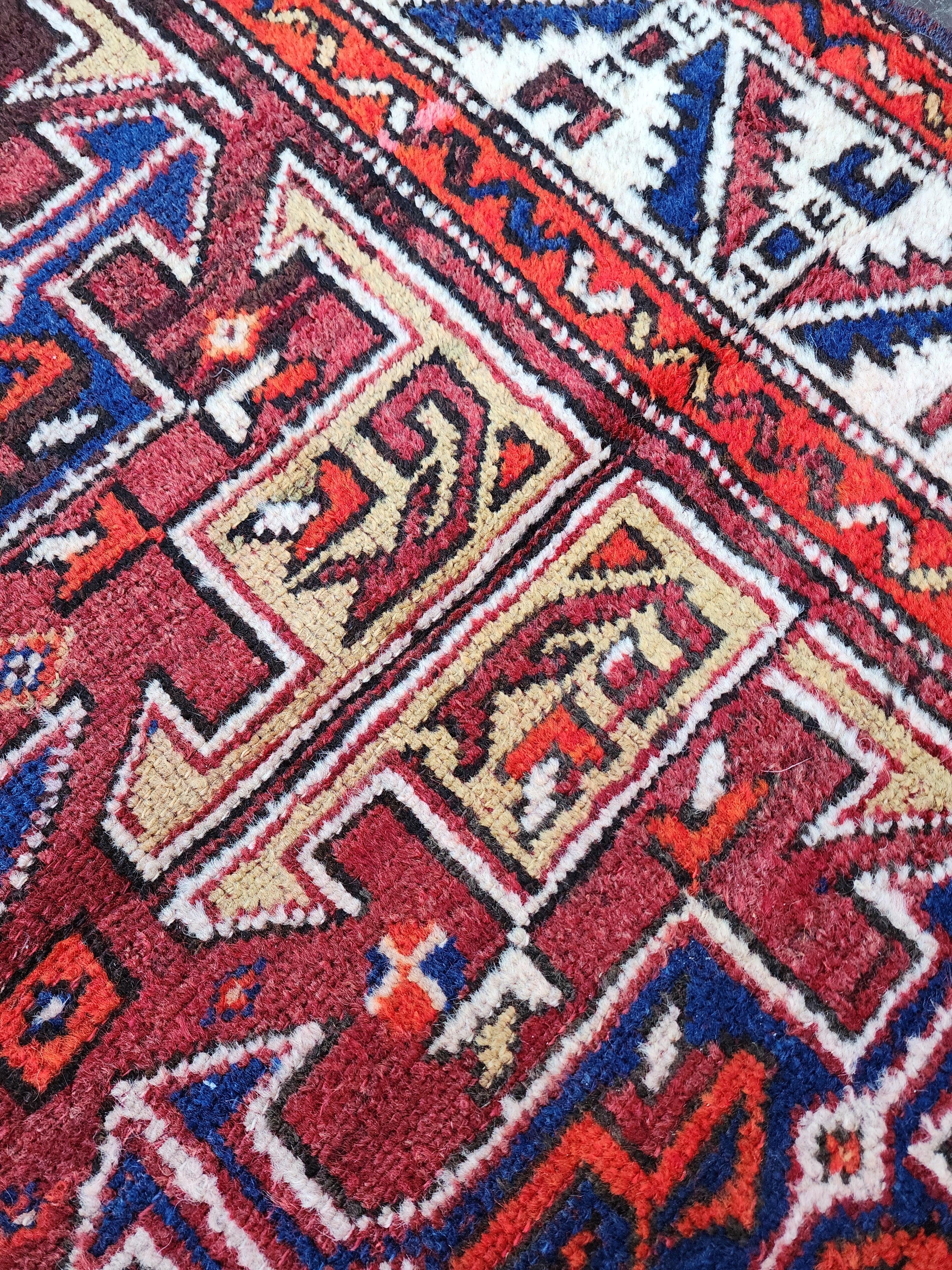 Antique Turkish Bergama Rug, Red, Blue and White Natural Rug