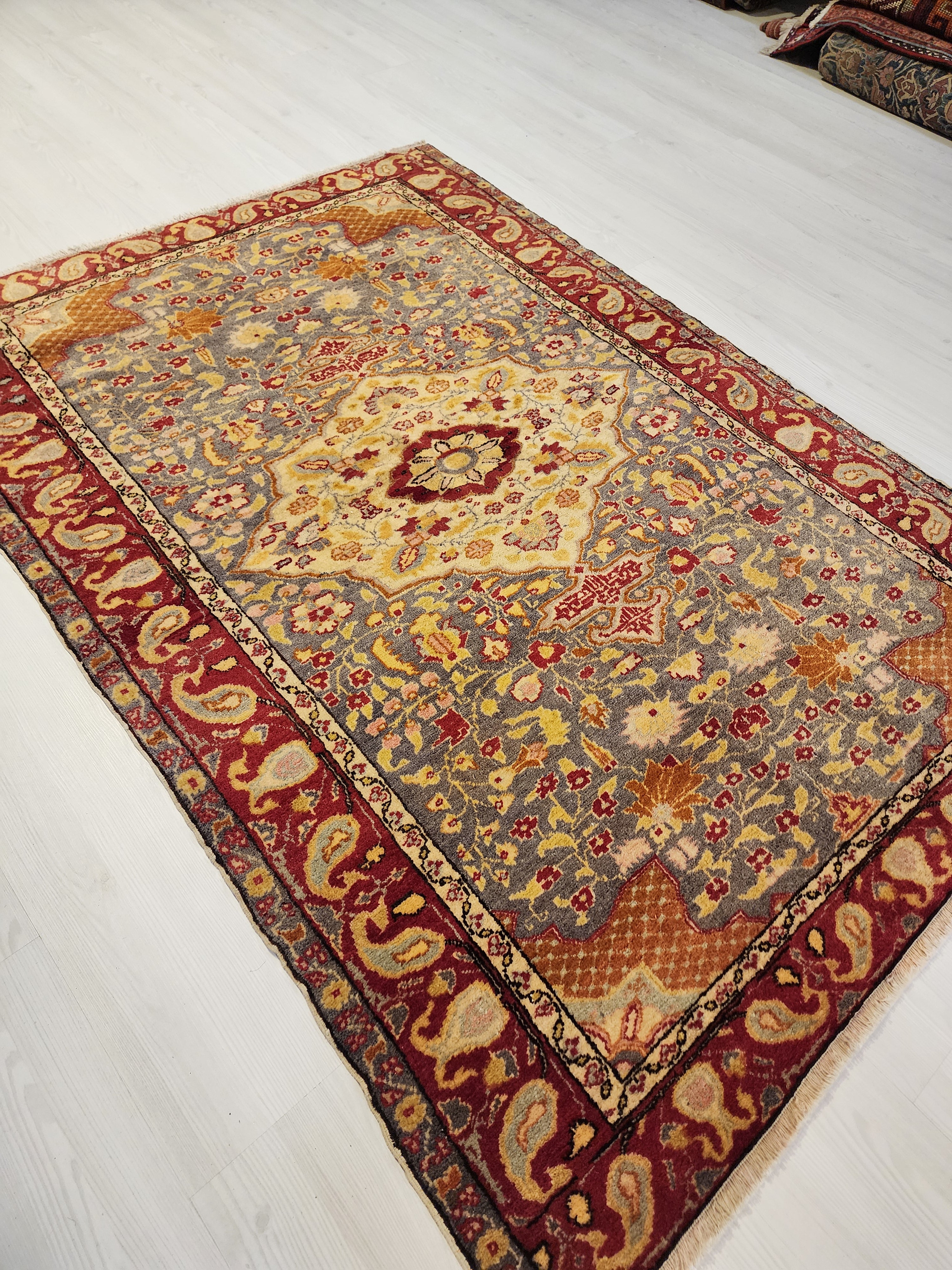 Persian Rug 5 ft 10 in x 4 ft 2 in Gray Brown and Red Persian Rug for the Living or Dining Room Handmade from Natural Wool in Turkey