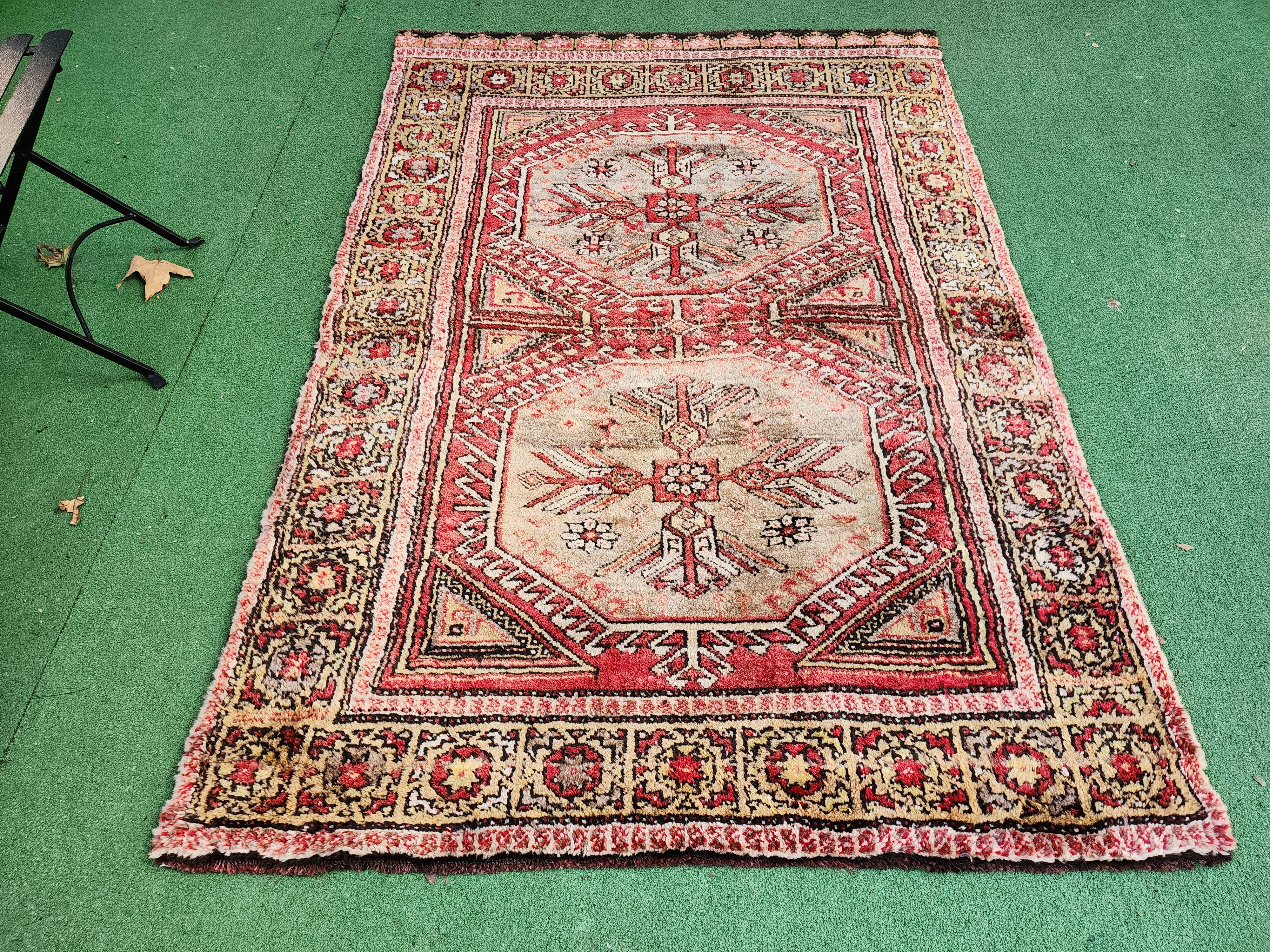 Antique Turkish Tulu Rug, 6 ft 5 in x 4 ft 5 in, Red Brown and Cream Floral Medallion Rug Handmade from Natural Wool