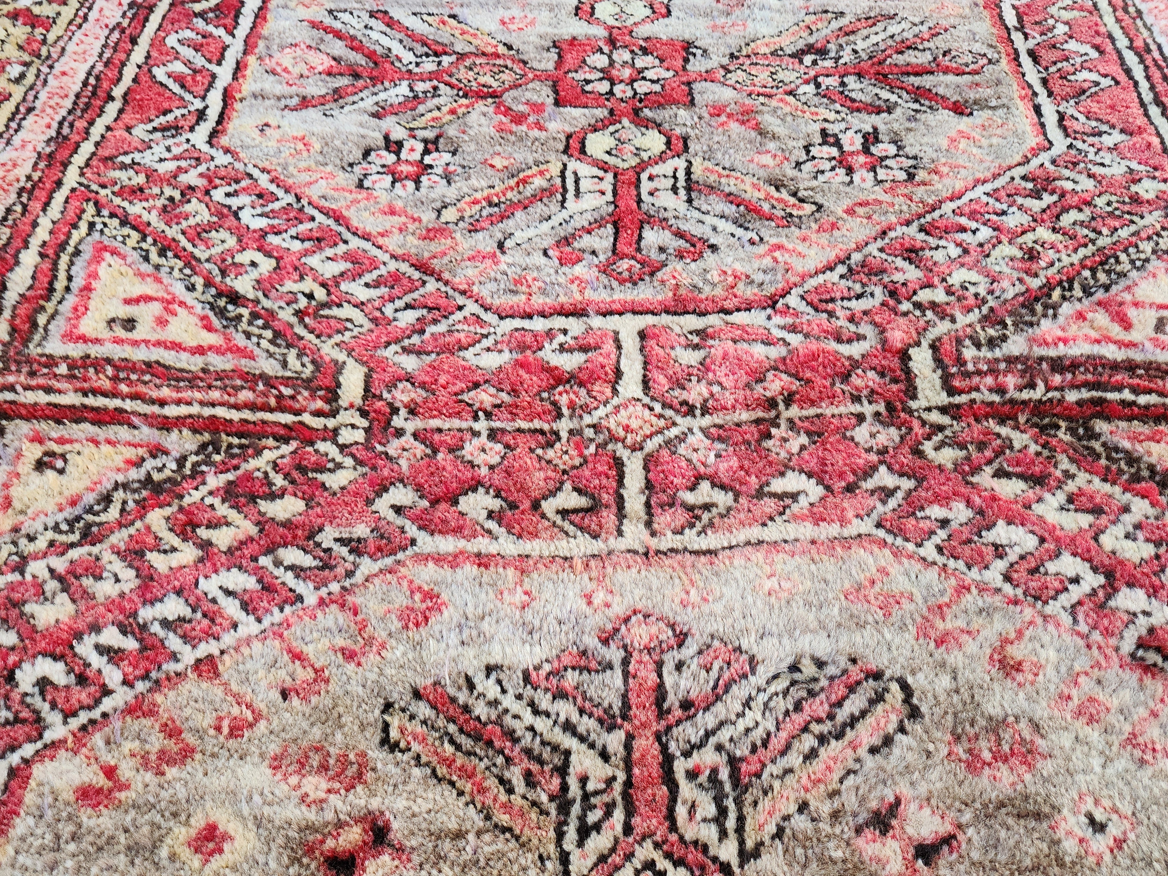 Antique Turkish Tulu Rug, 6 ft 5 in x 4 ft 5 in, Red Brown and Cream Floral Medallion Rug Handmade from Natural Wool