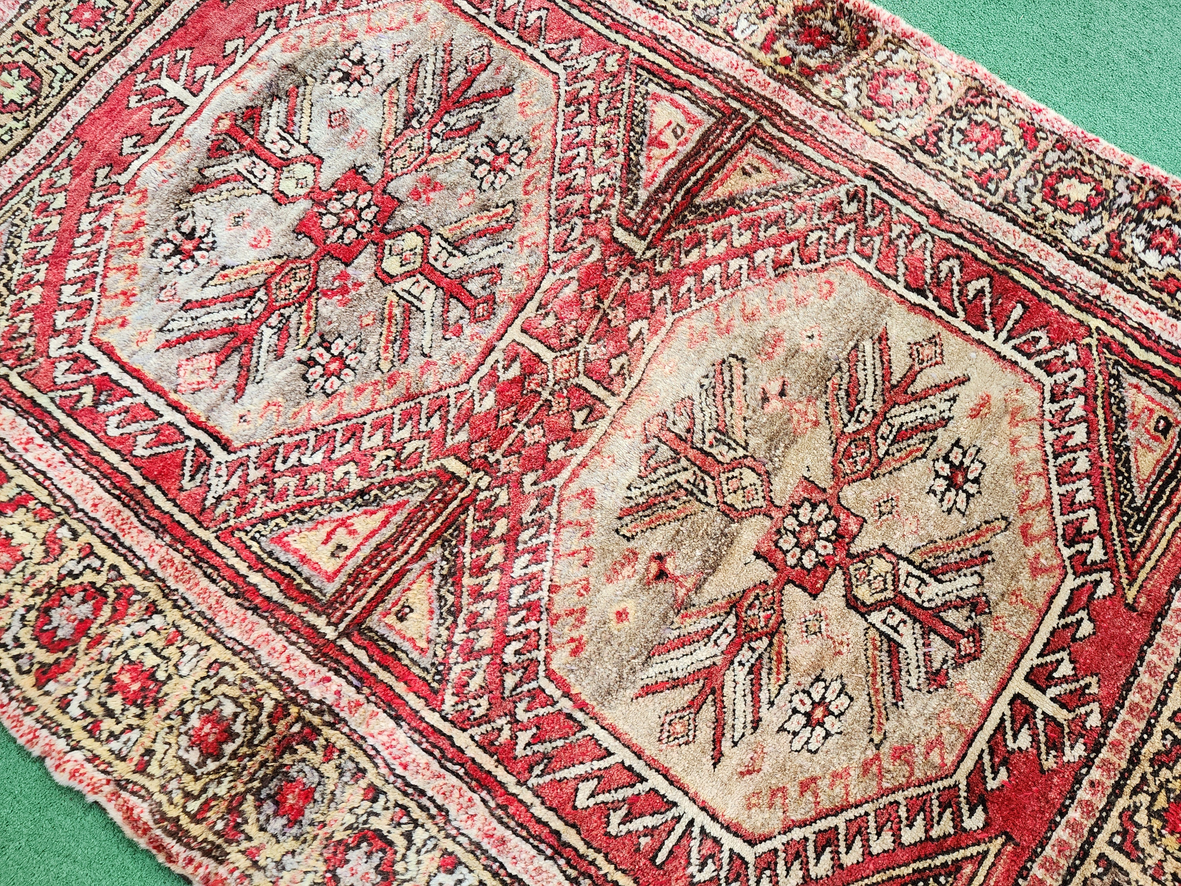 Antique Turkish Tulu Rug, 6 ft 5 in x 4 ft 5 in, Red Brown and Cream Floral Medallion Rug Handmade from Natural Wool