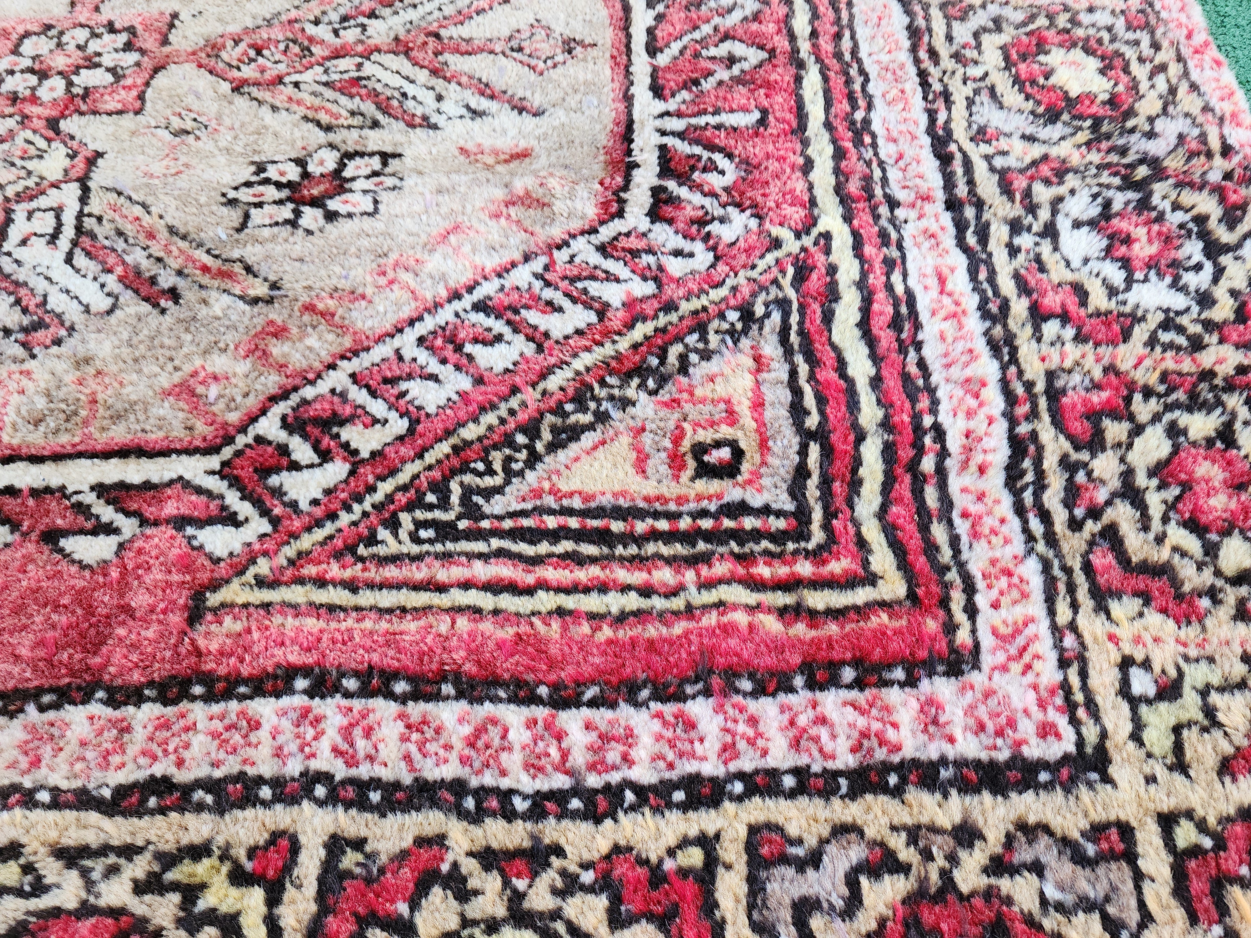 Antique Turkish Tulu Rug, 6 ft 5 in x 4 ft 5 in, Red Brown and Cream Floral Medallion Rug Handmade from Natural Wool