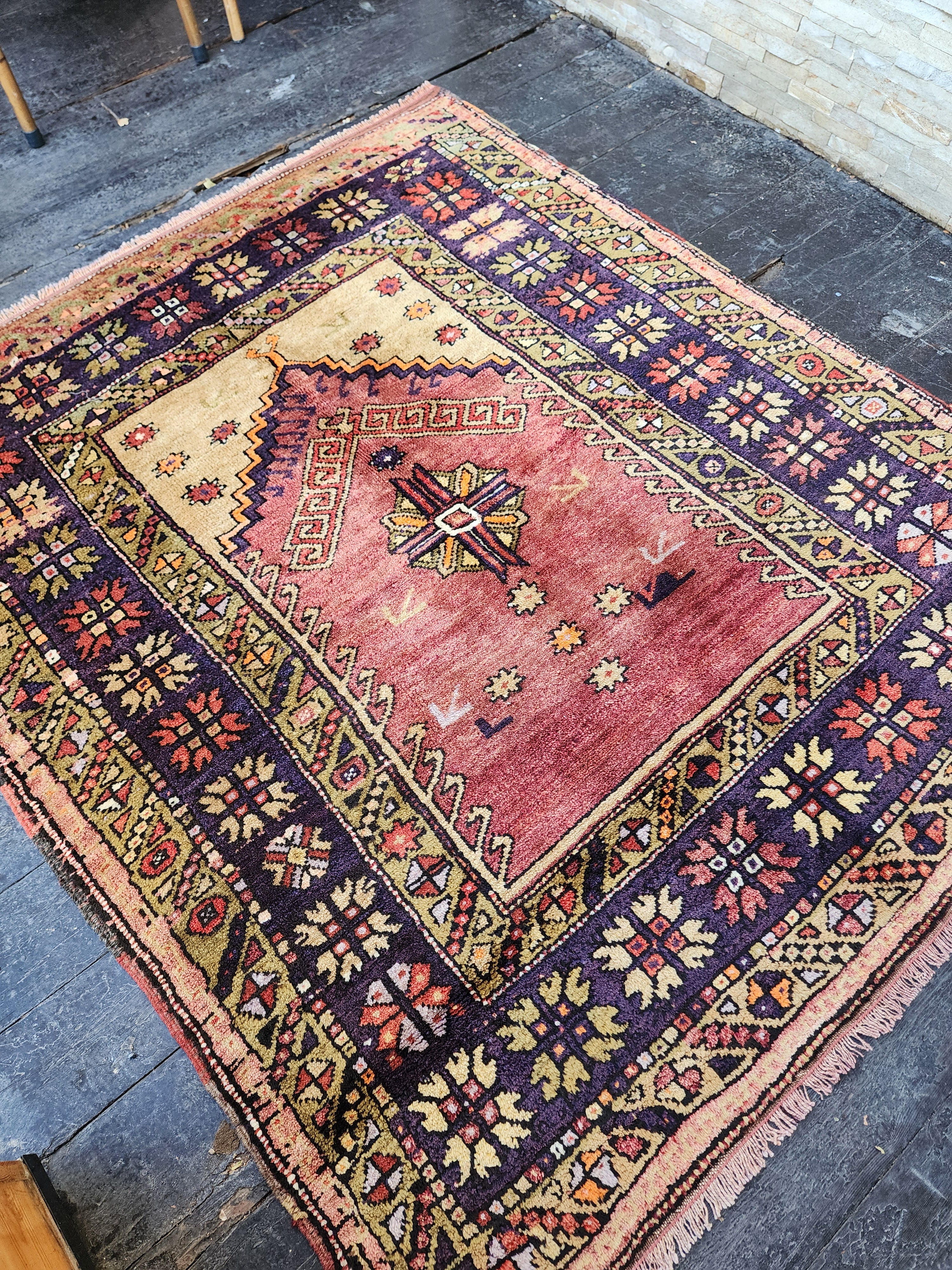 Antique Turkish Konya Prayer Rug with Stepped Mihrab Design