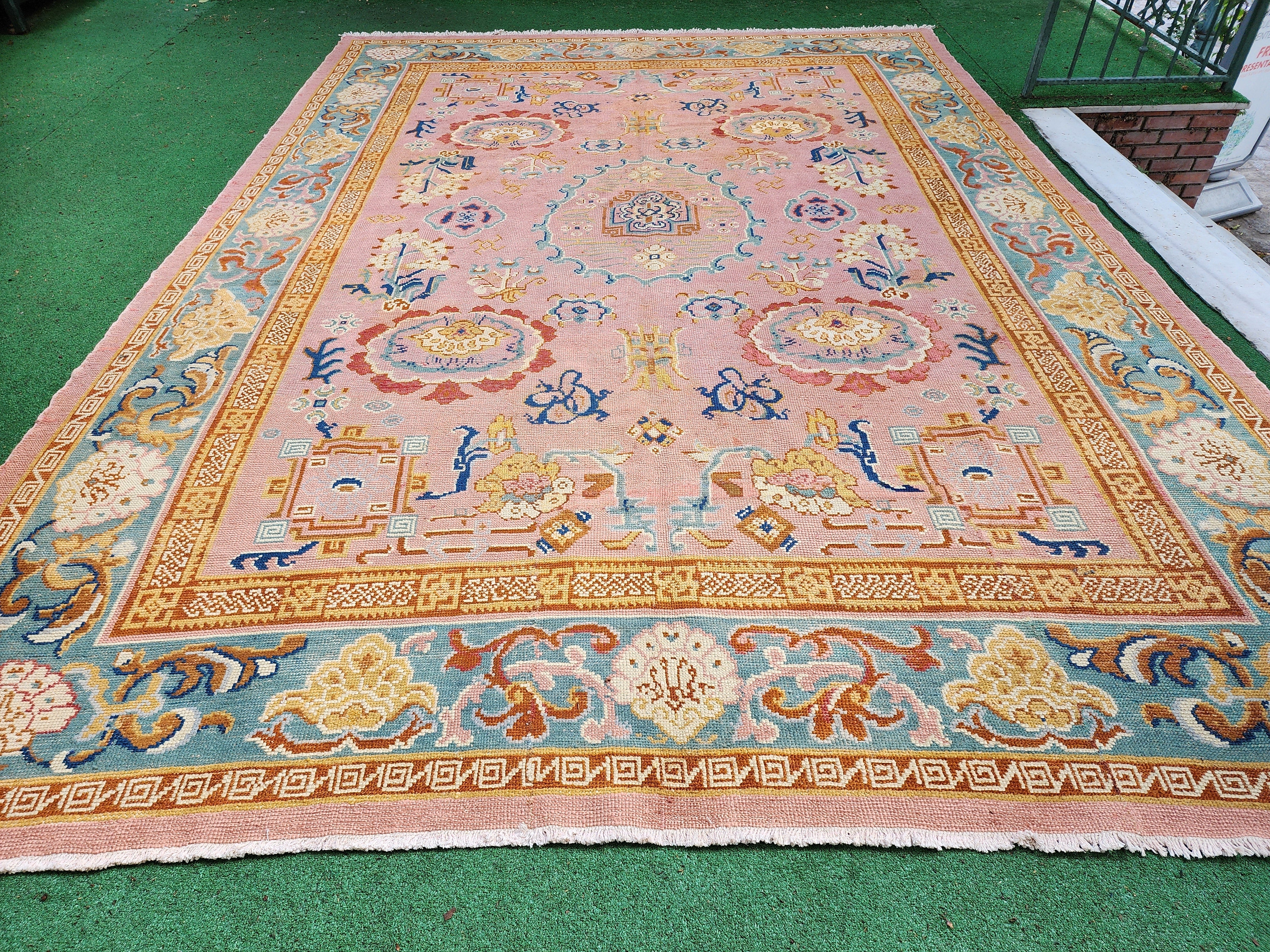 antique Oushak Wool Large Area Rug — detail texture