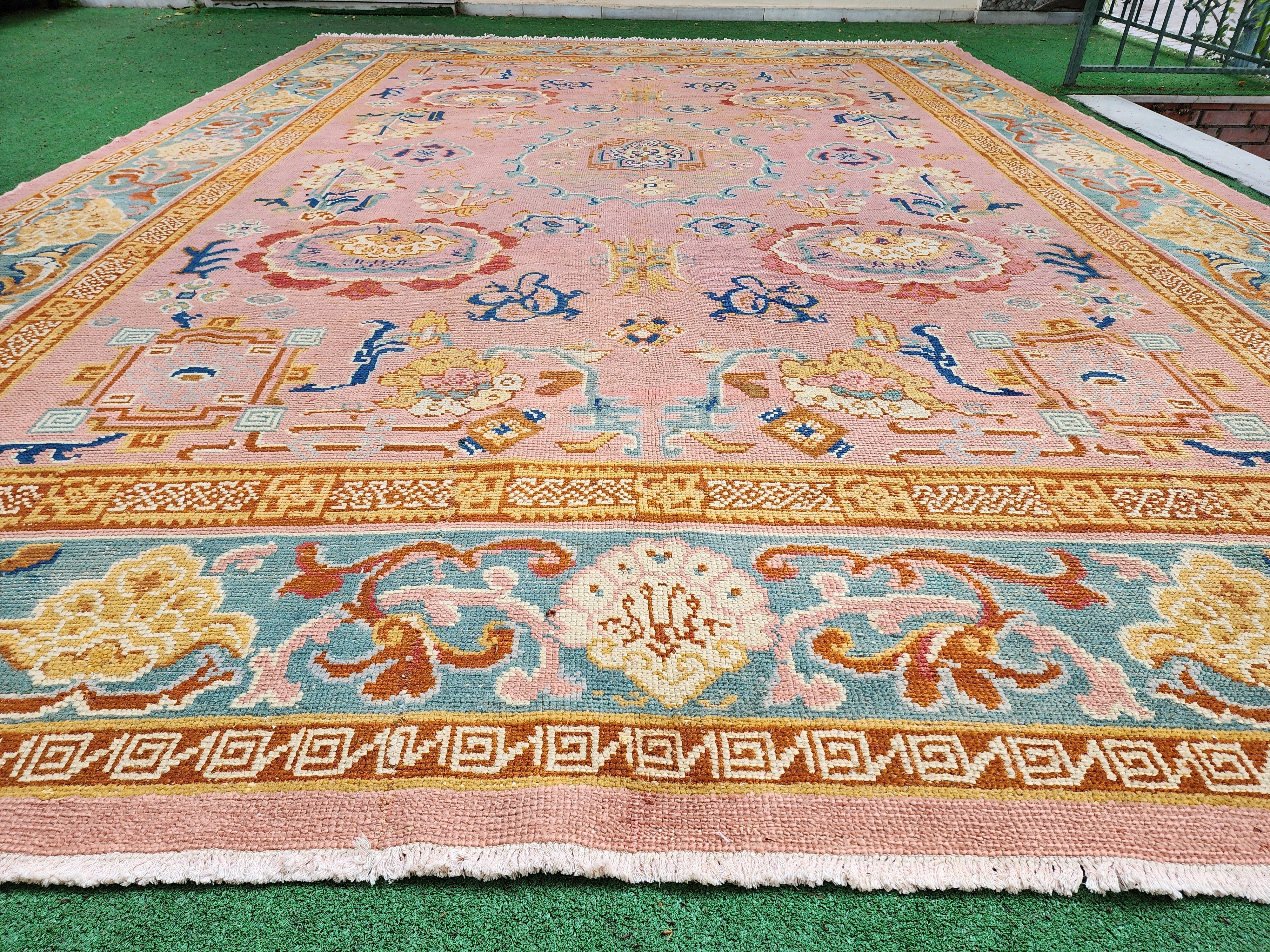 antique Oushak Wool Large Area Rug — edge weave