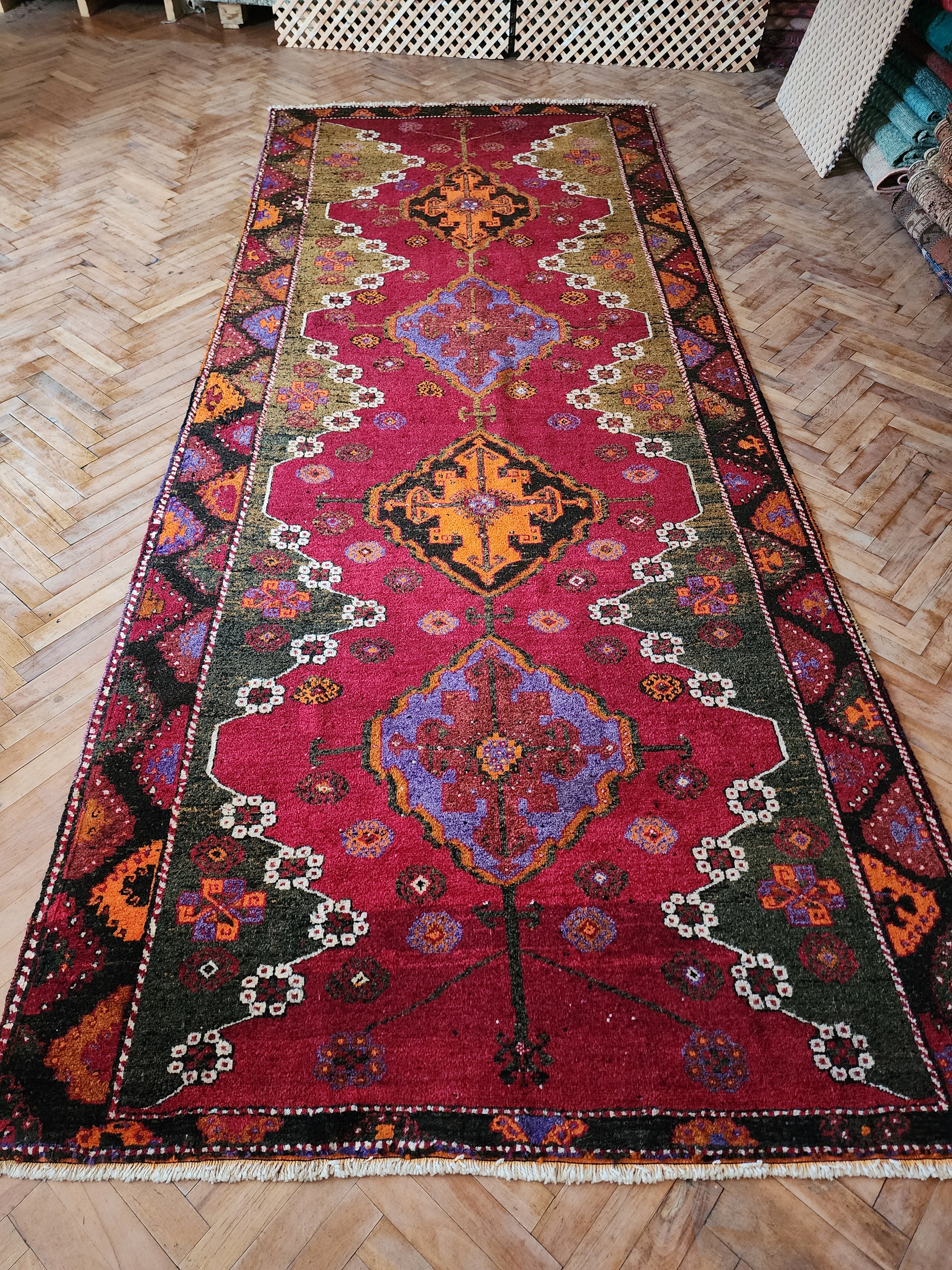 Tapis de couloir kurde antique 11'6''x4'7''