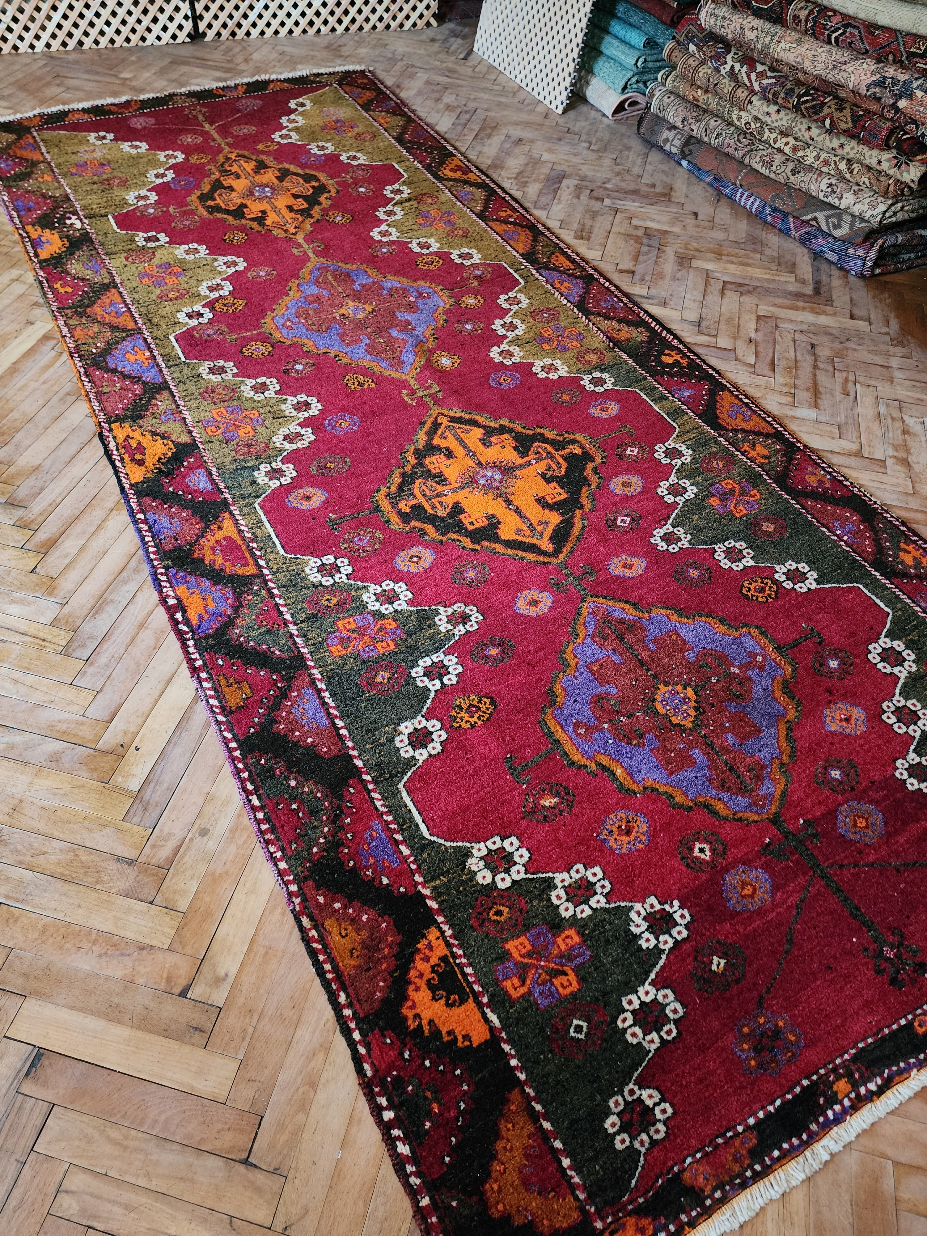 Tapis de couloir kurde antique 11'6''x4'7''