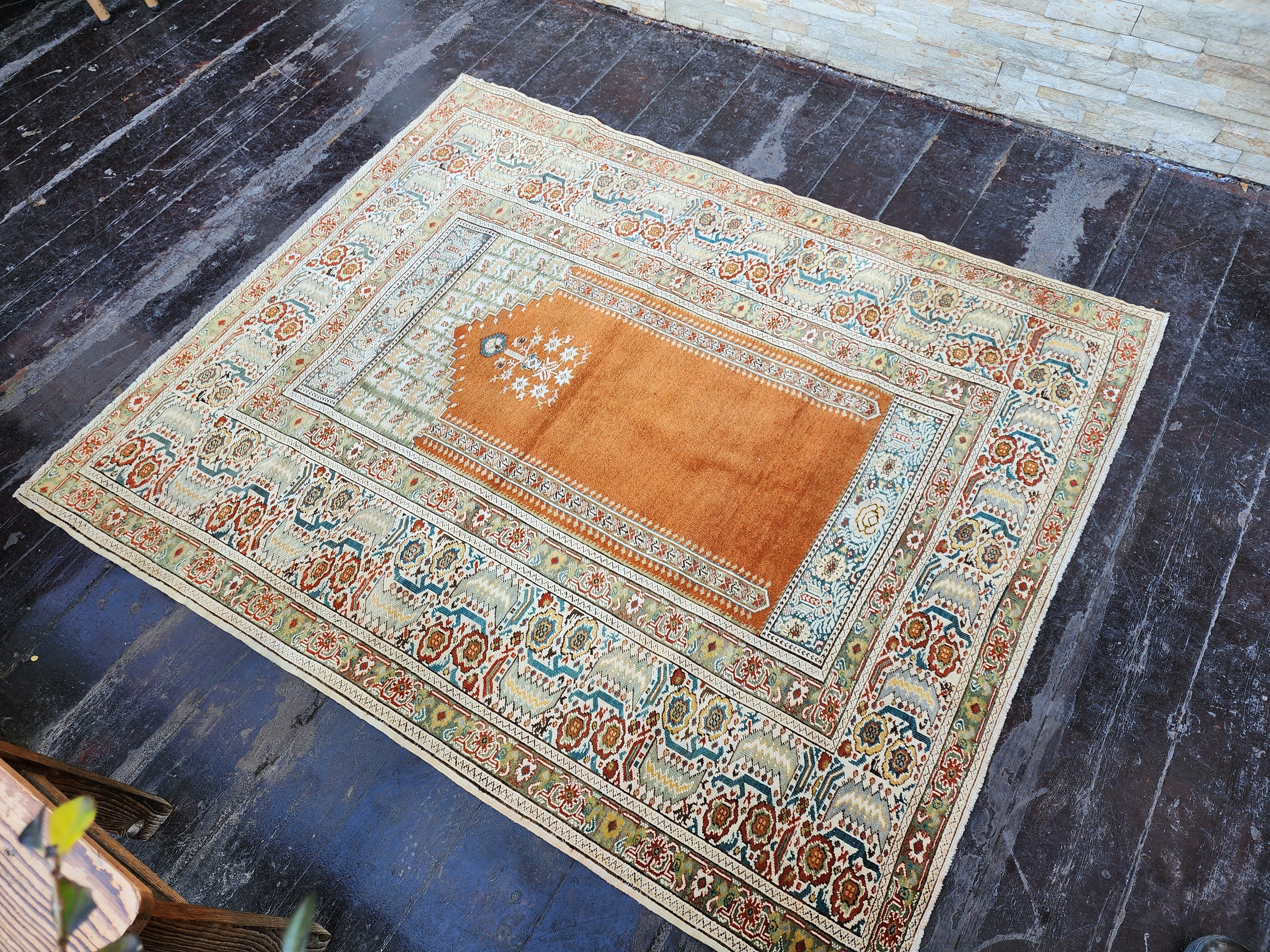 antique Turkish Wool Small Rug — styled view