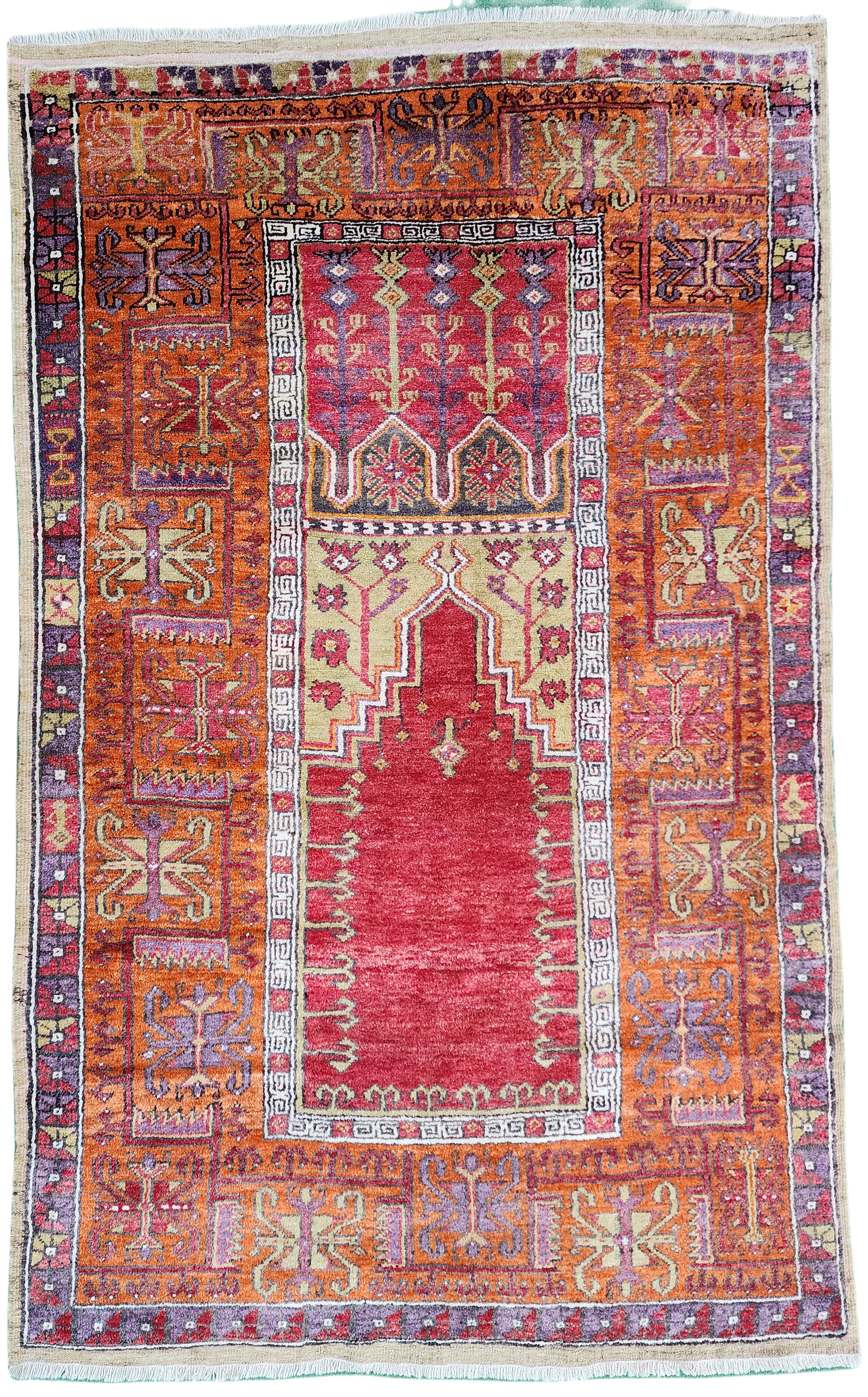 Antique Konya Turkish Rug, 7 ft x 5 ft Tribal Prayer Rug