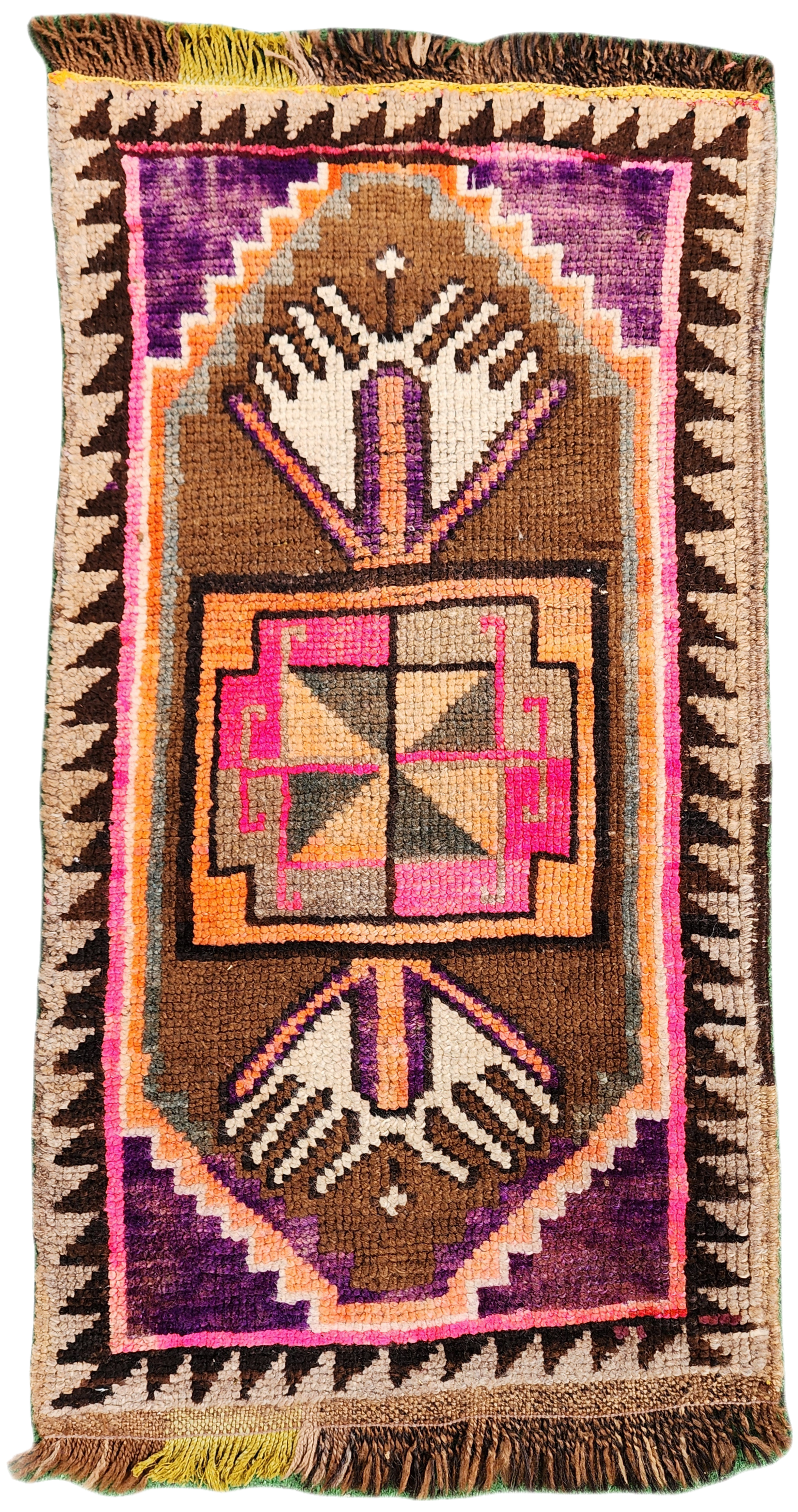 Small Size Brown, Purple and Pink Turkish Rug,  ''3''x1'8''