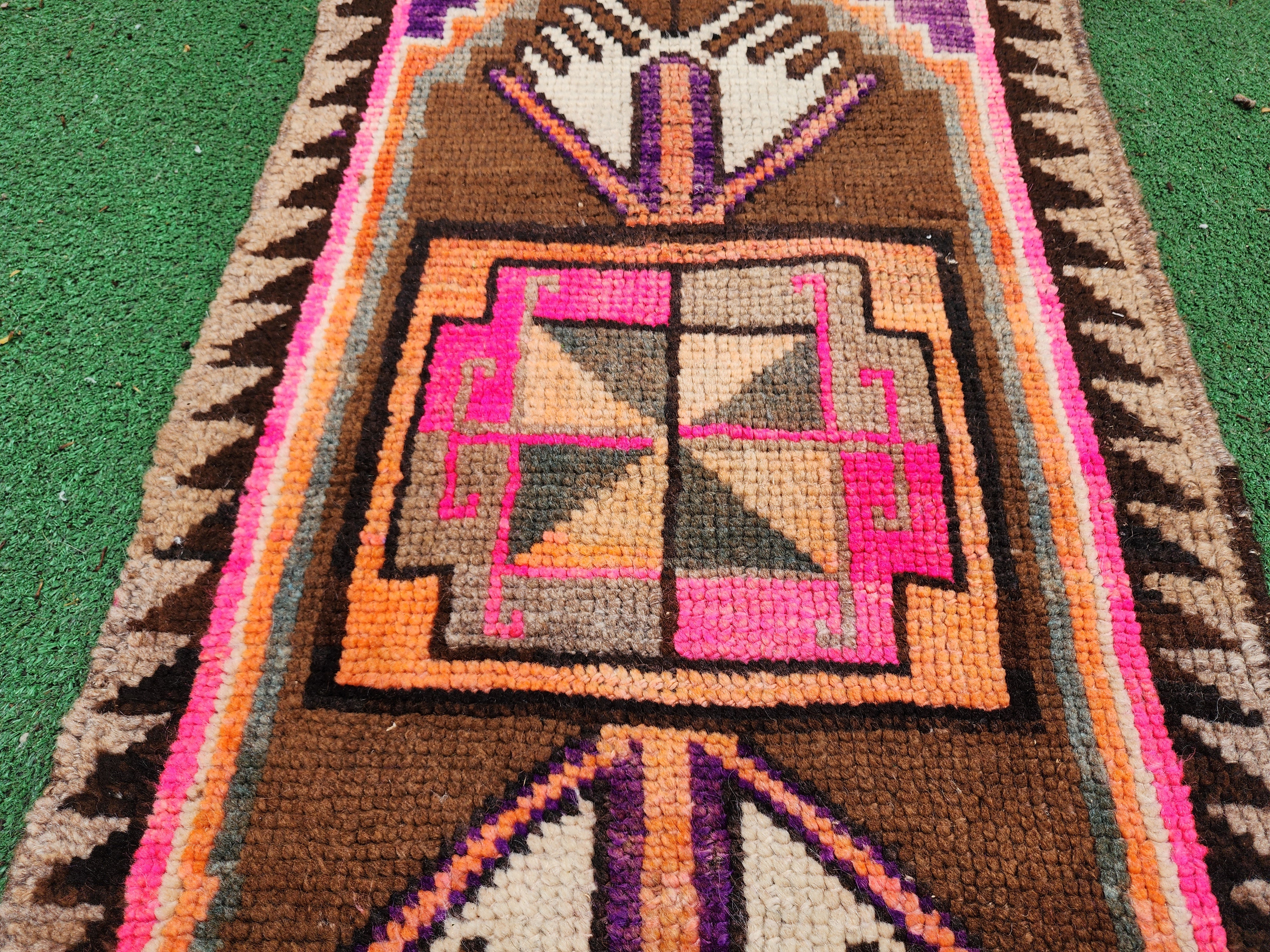 Small Size Brown, Purple and Pink Turkish Rug,  ''3''x1'8''