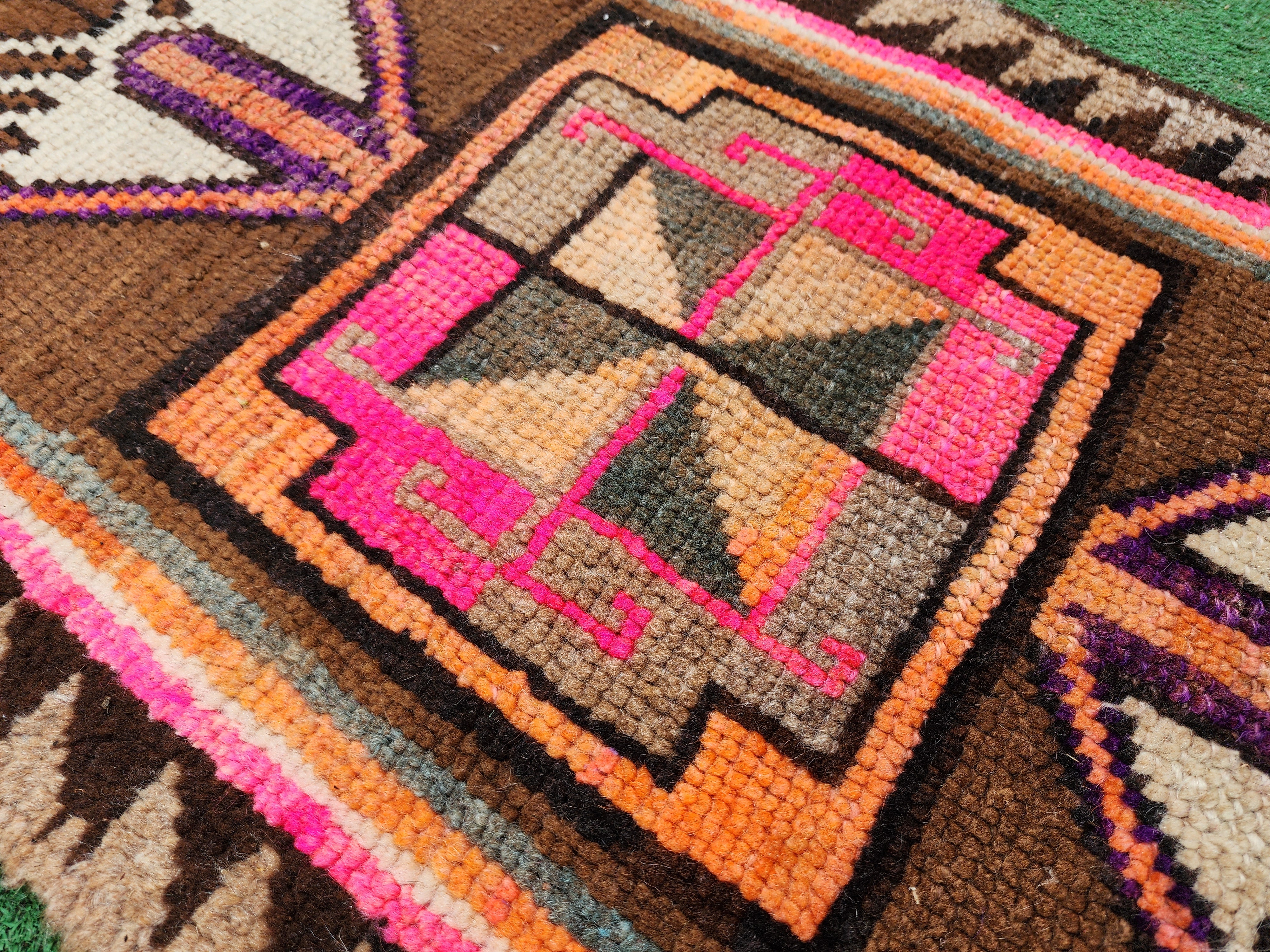 Small Size Brown, Purple and Pink Turkish Rug,  ''3''x1'8''