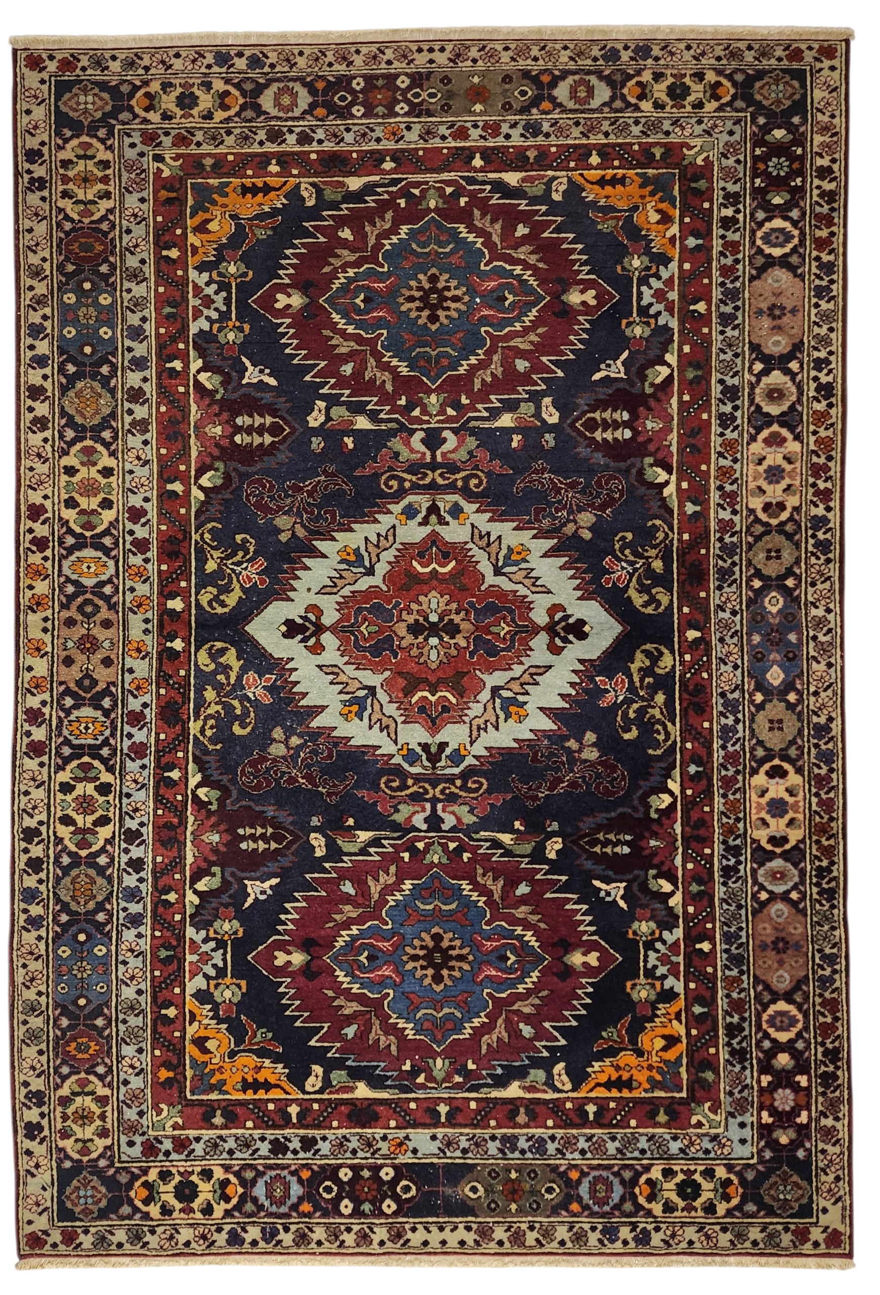 Vintage Caucasian Area Rug 6'10'' x 4'10'' Vintage Turkish Tribal Natural Wool Rug, Recycled Oriental Design Rustic Bohemian Floor Rug