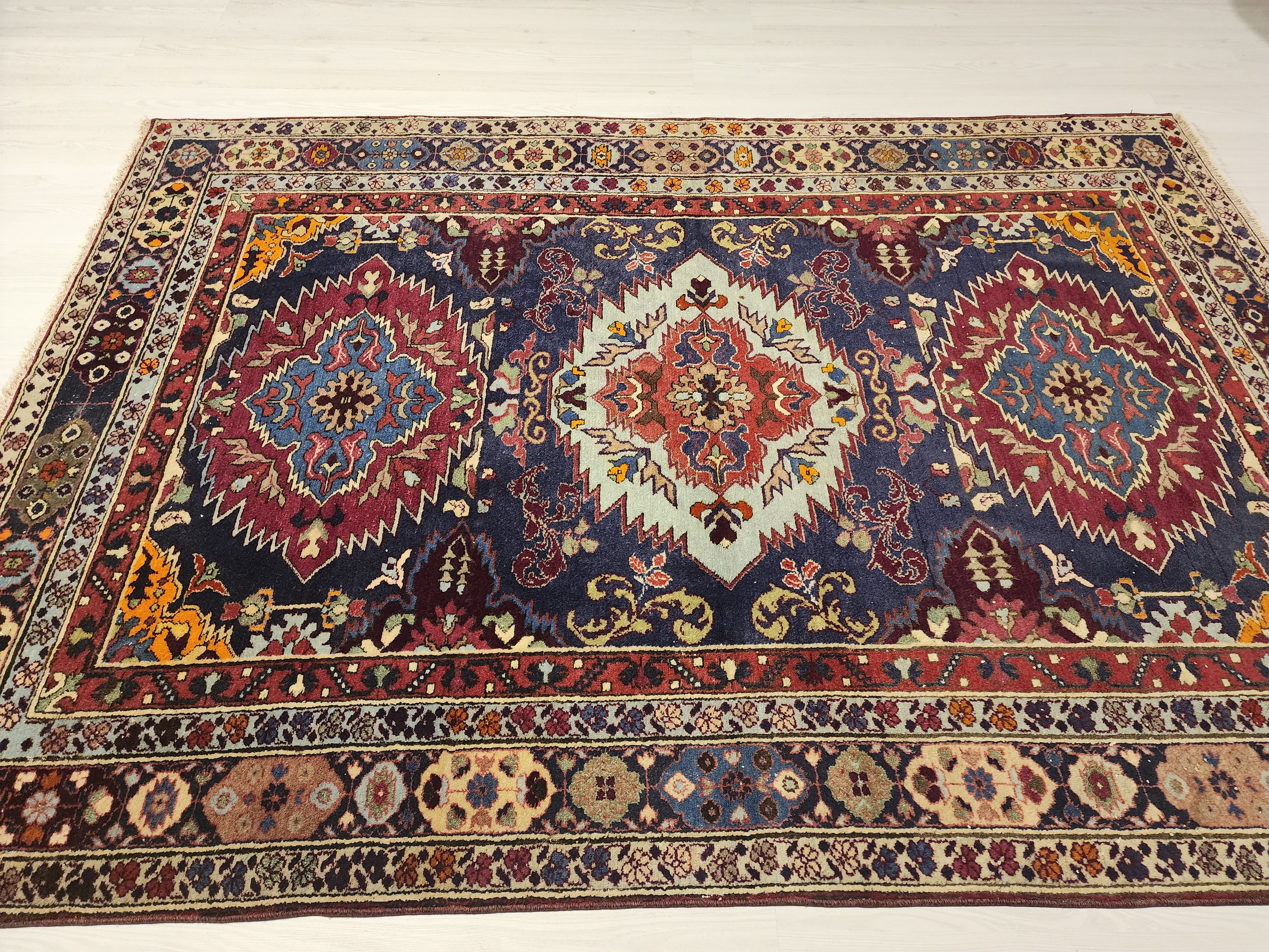 Vintage Caucasian Area Rug 6'10'' x 4'10'' Vintage Turkish Tribal Natural Wool Rug, Recycled Oriental Design Rustic Bohemian Floor Rug