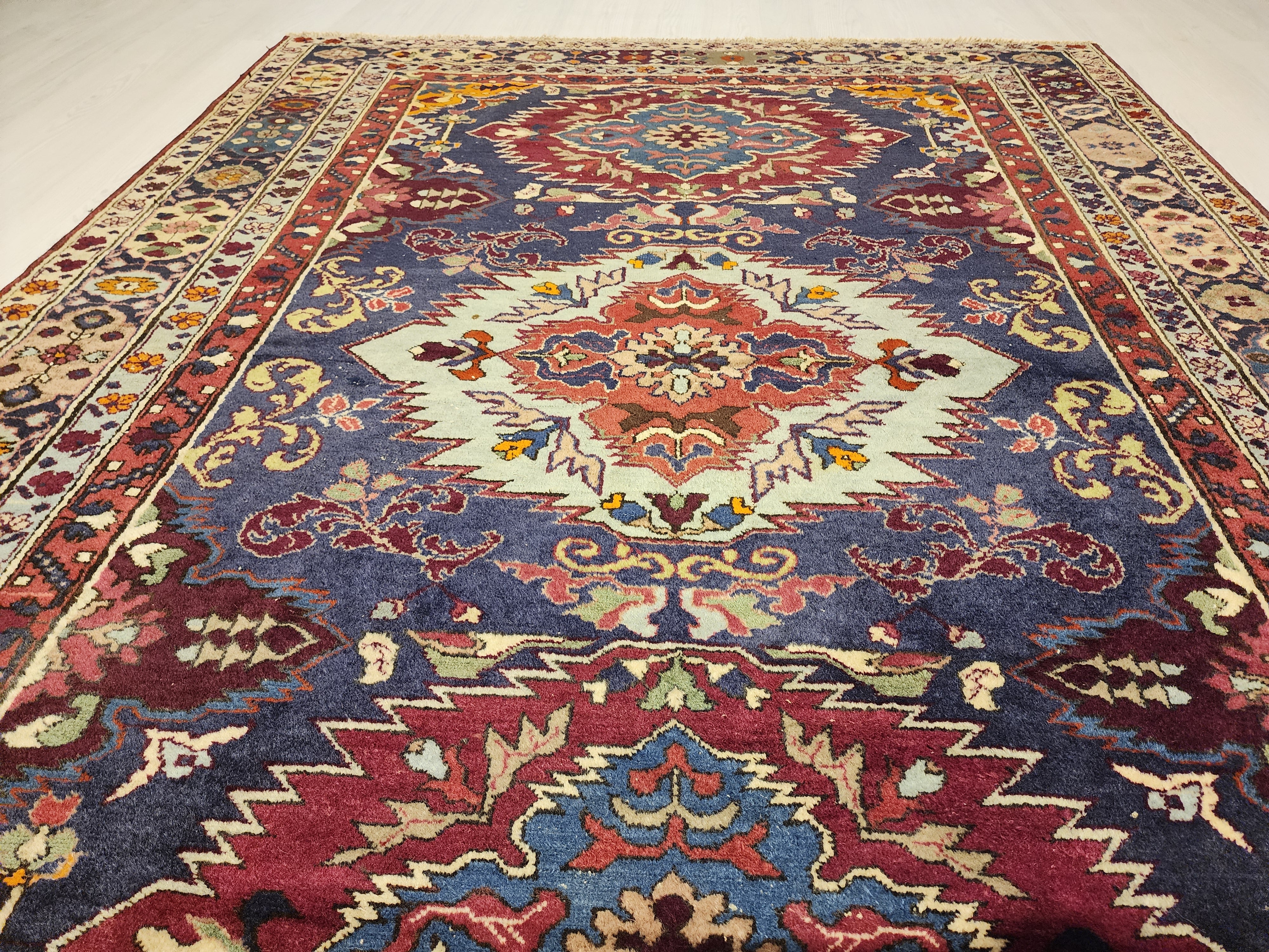 Vintage Caucasian Area Rug 6'10'' x 4'10'' Vintage Turkish Tribal Natural Wool Rug, Recycled Oriental Design Rustic Bohemian Floor Rug