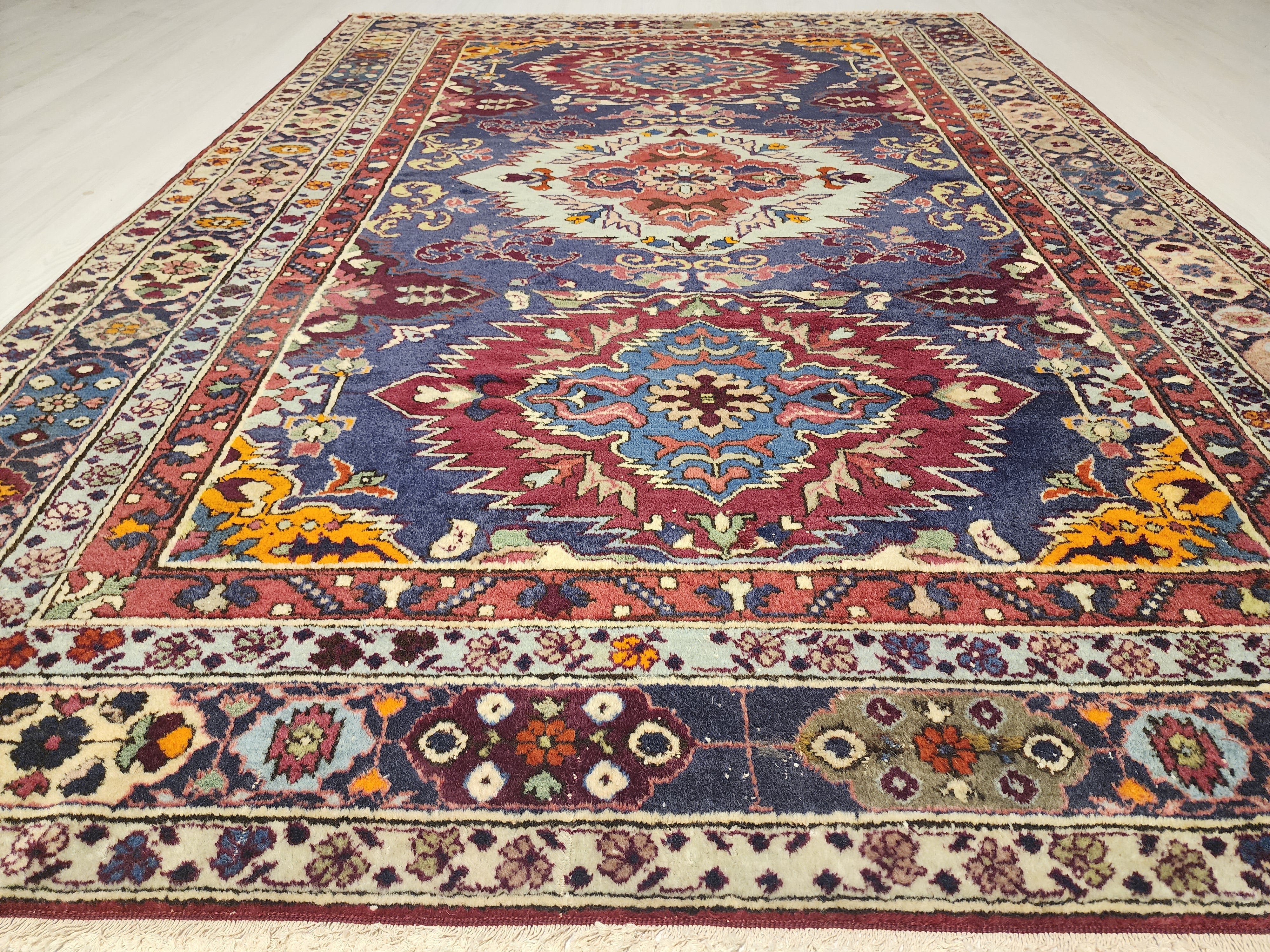 Vintage Caucasian Area Rug 6'10'' x 4'10'' Vintage Turkish Tribal Natural Wool Rug, Recycled Oriental Design Rustic Bohemian Floor Rug