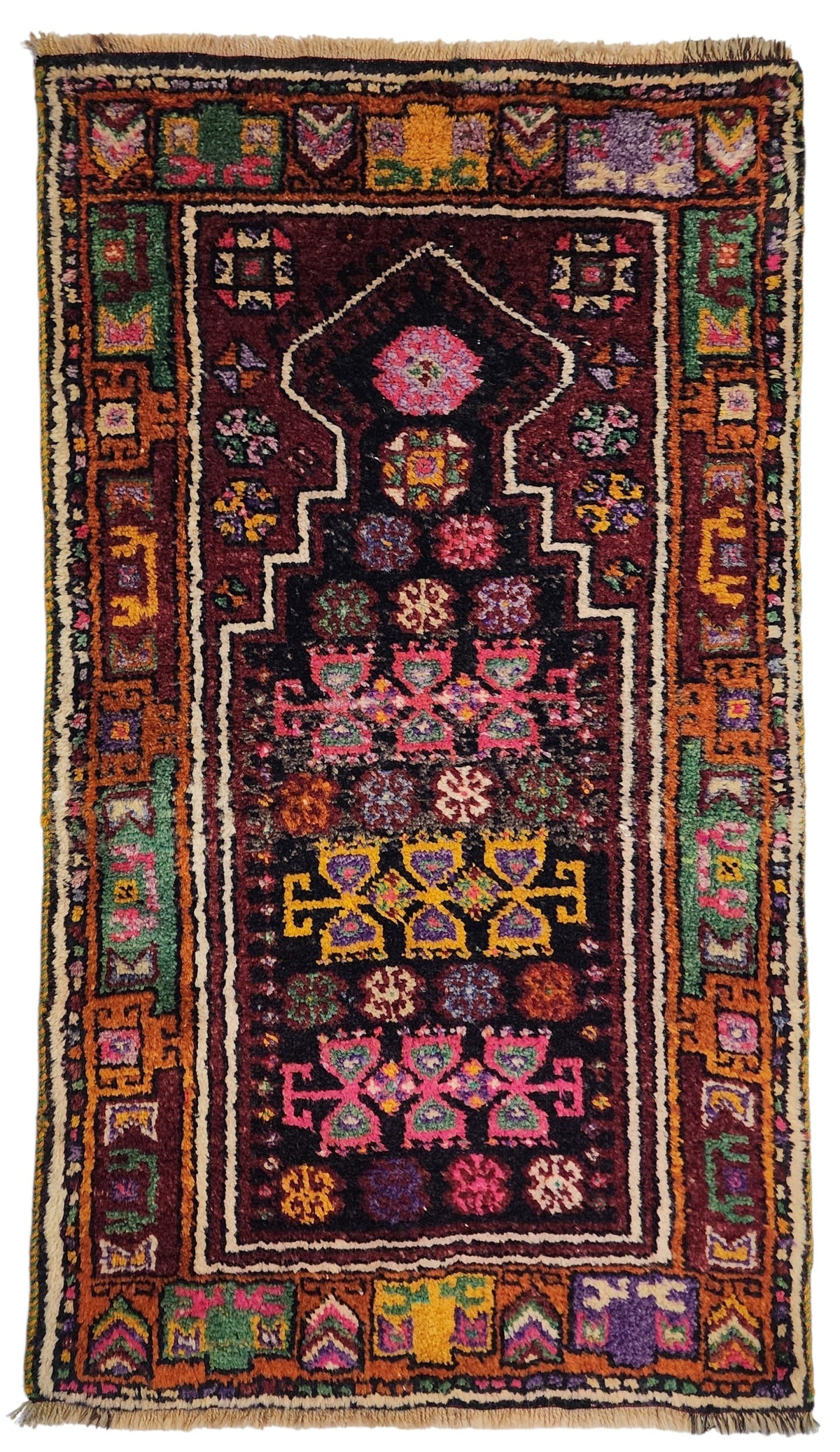 1930s Kurdish Antep Prayer Rug, Handwoven Wool, Tribal Nomadic Design (2'7'' x 4'6'')