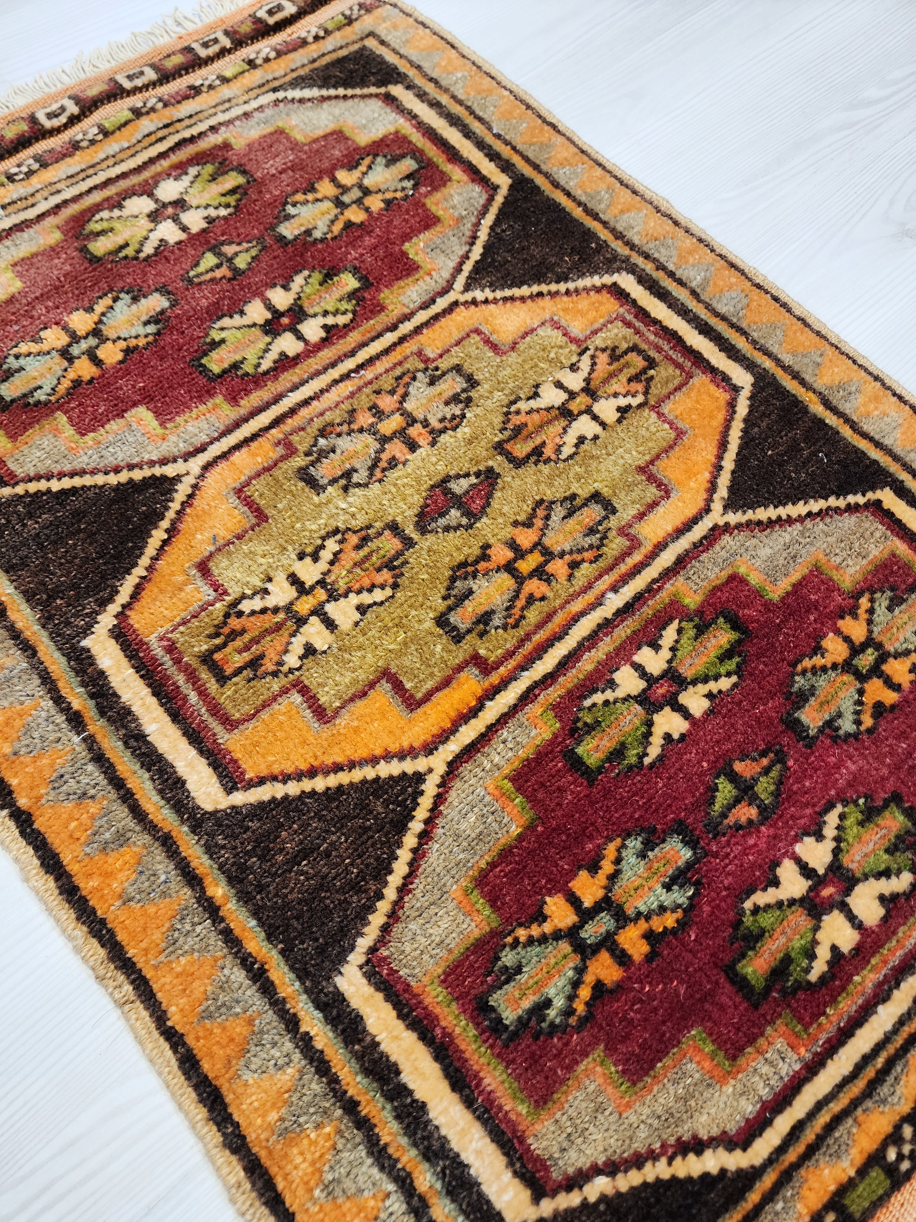 vintage Kars Kurdish Wool Rug, Handmade Anatolian Tribal, Boho Rustic Decor (2'x3') — back view