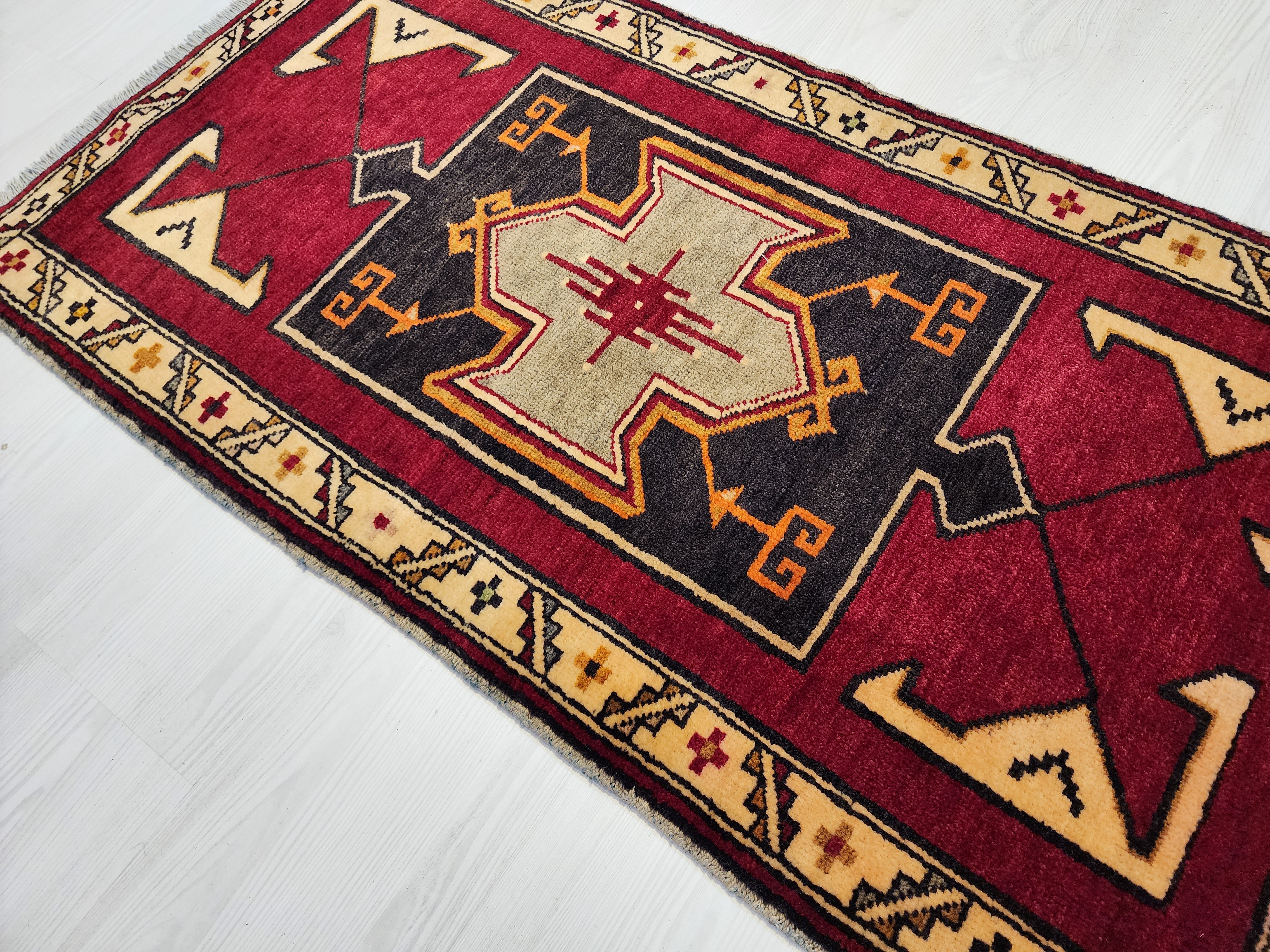 vintage Kurdish Malatya Rug, Handmade Anatolian Tribal Wool Carpet, Rustic Boho Decor (2'4'' x 3'8'' — in setting