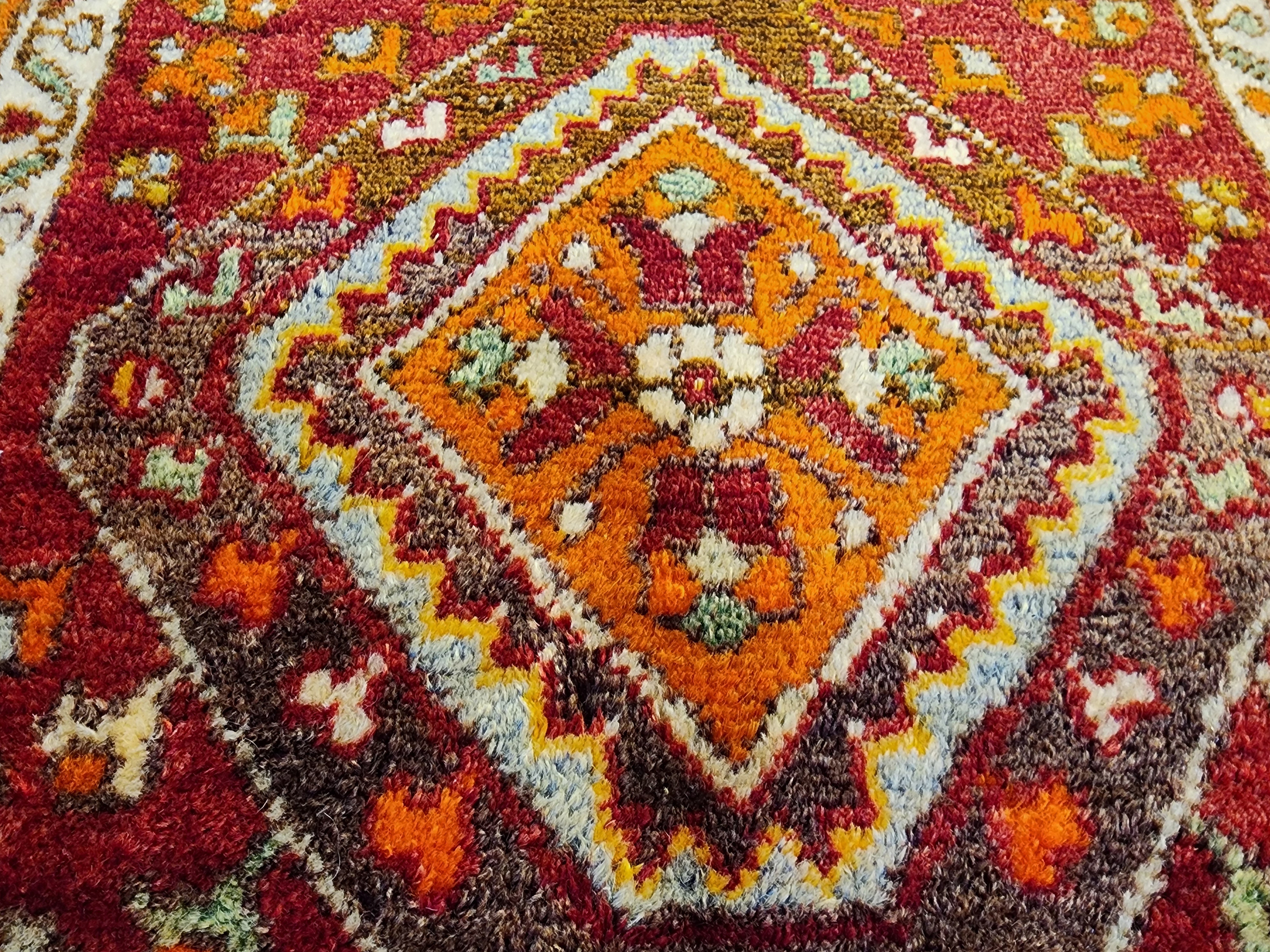 antique Handmade Sivas Rug Red Orrange and Brown, 1'11'' x 3'8'' — edge weave
